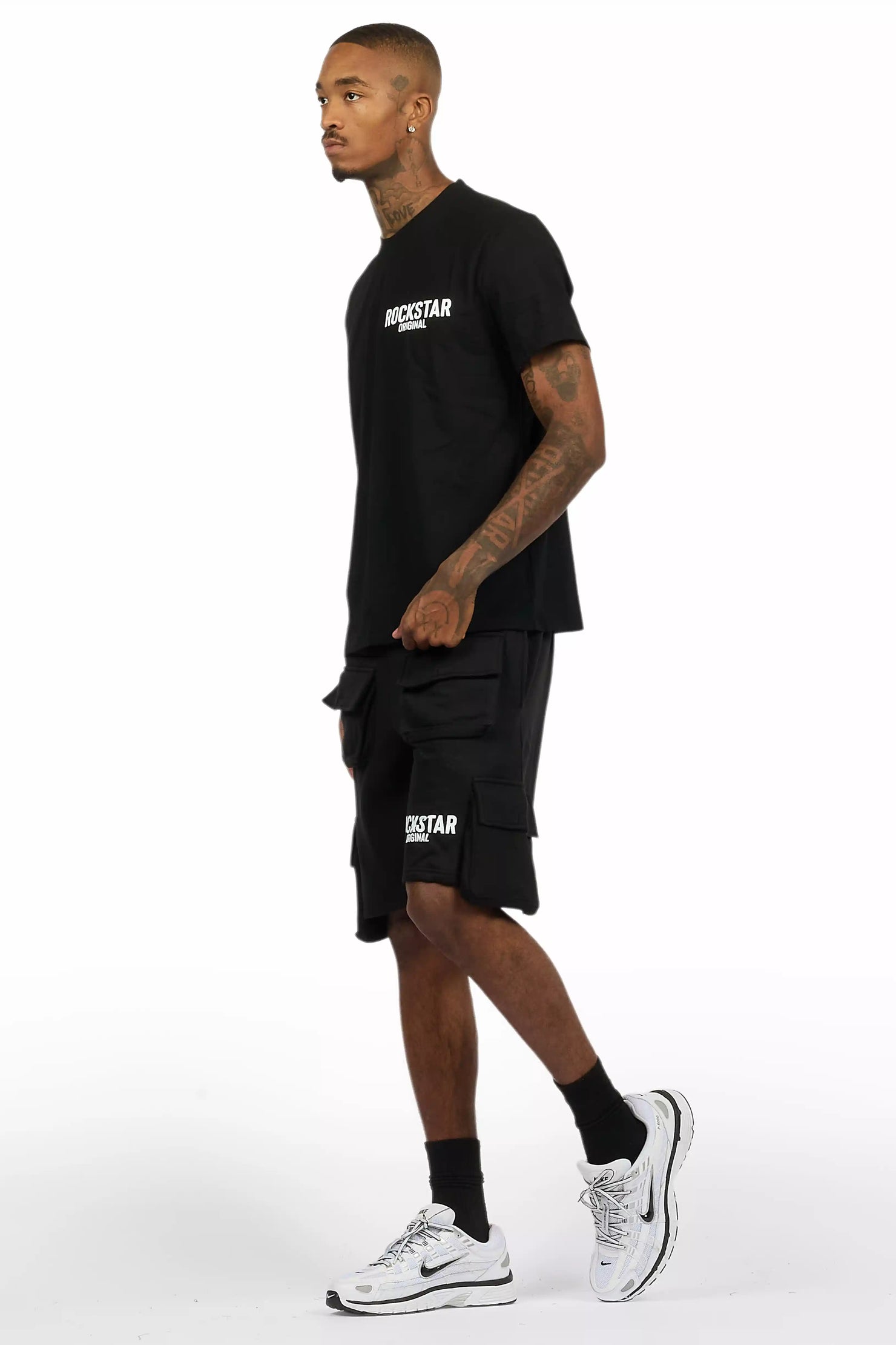 Sana Black/White T-Shirt Cargo Short Set