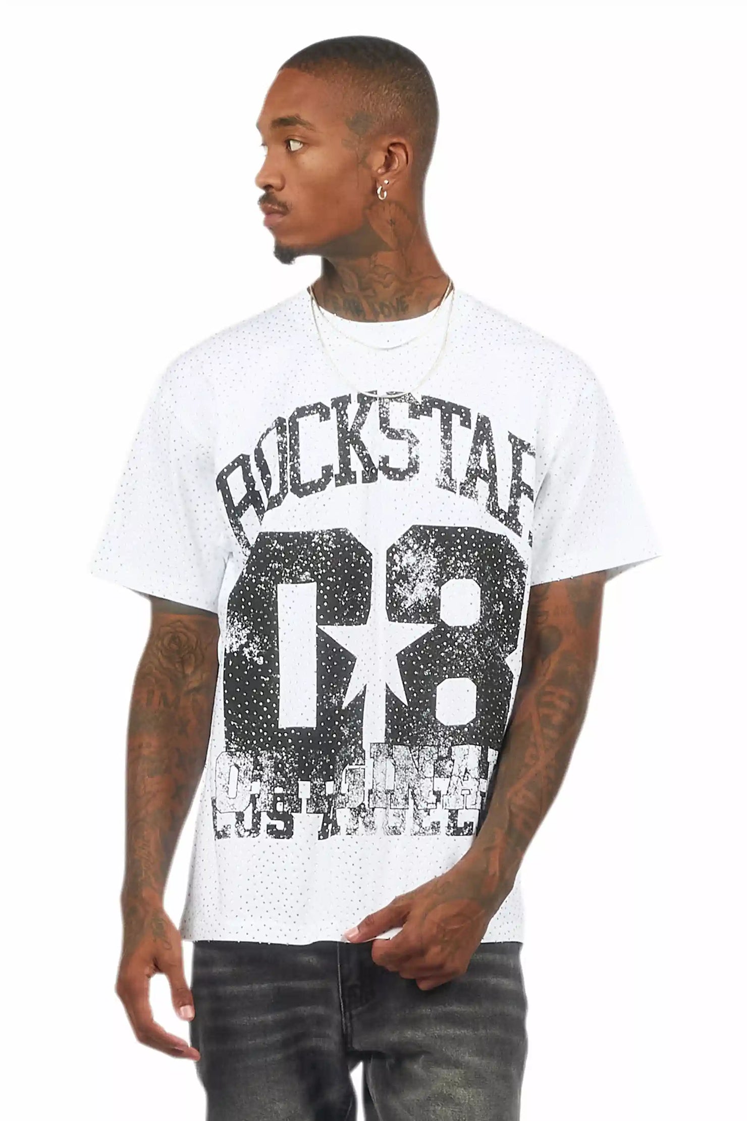 Flamur White Graphic Rhinestone T-Shirt