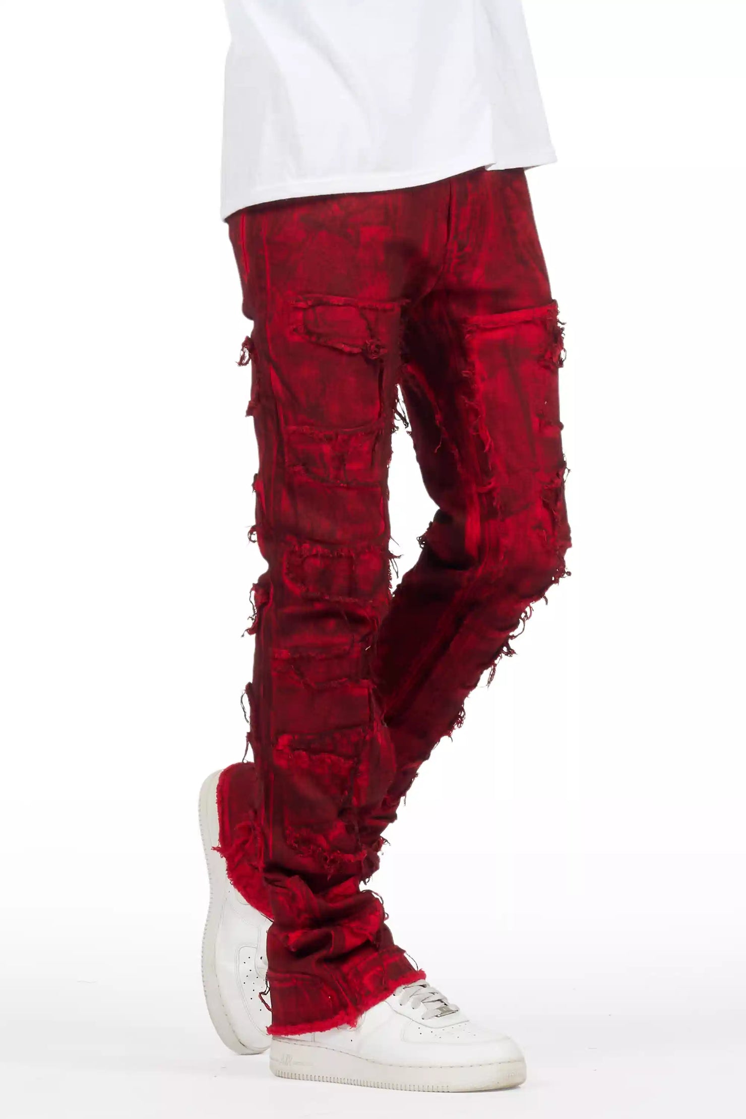 Shake Red Oil Wash Stacked Flare Jean