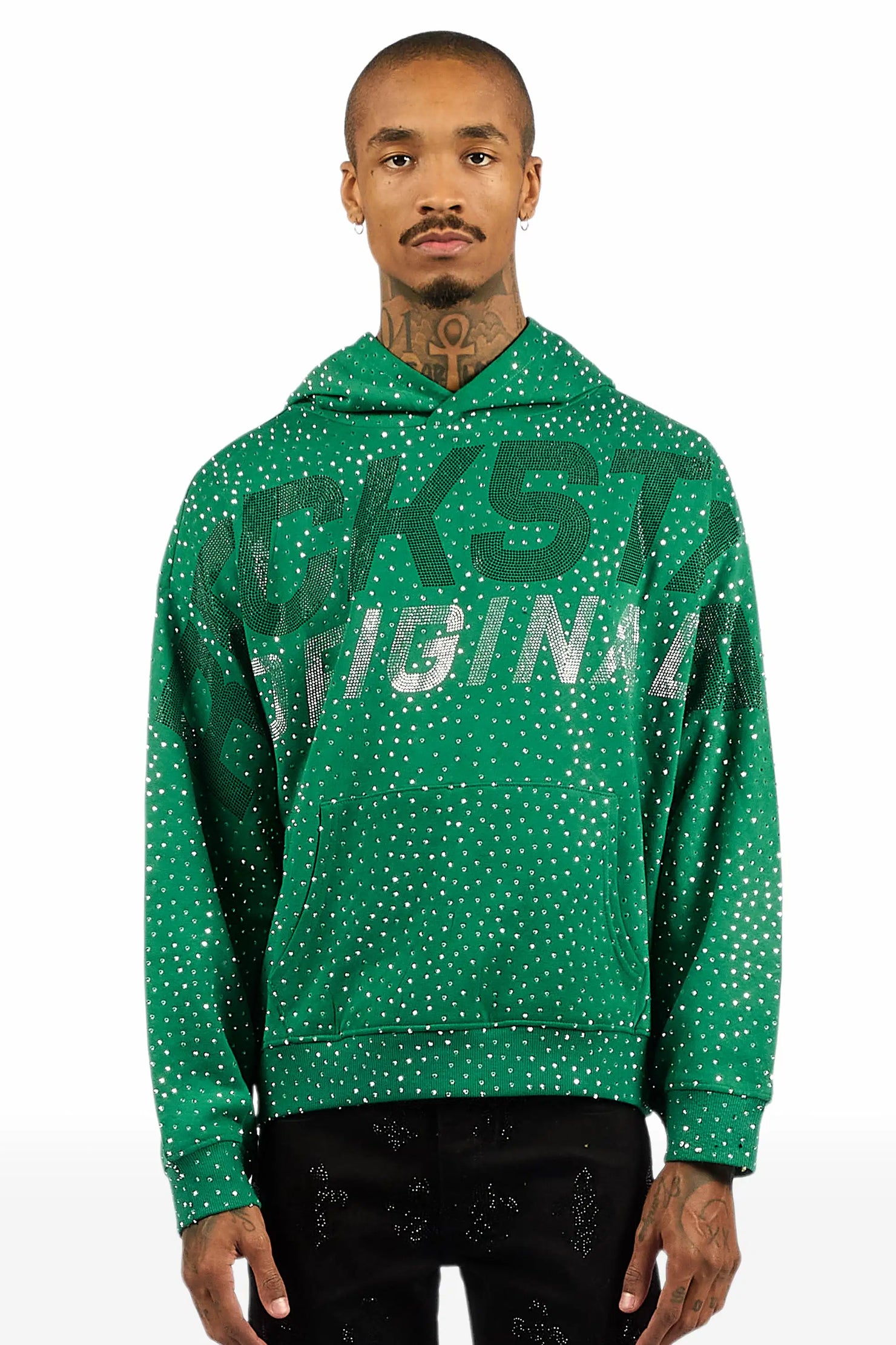 Iceout Green Rhinestone Oversized Hoodie