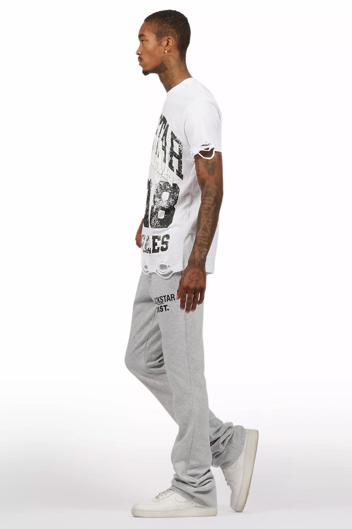 Alpine Rhinestone Heather Grey Stacked Flare Pant