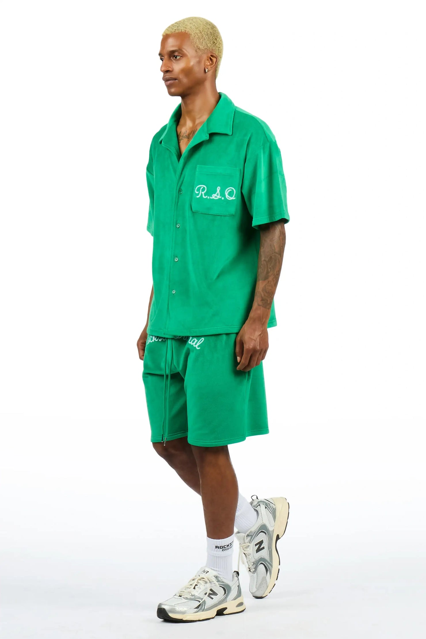Crusoe Green Button Down Shirt/Short Set