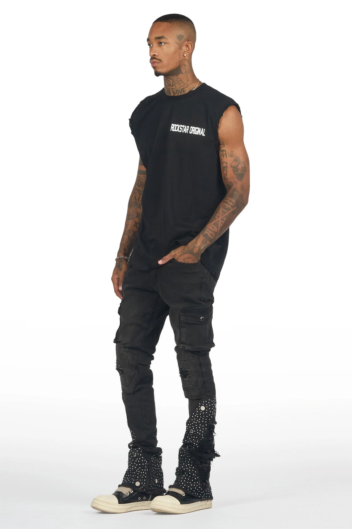 Delevan Black Rhinestone Stacked Fit Jean