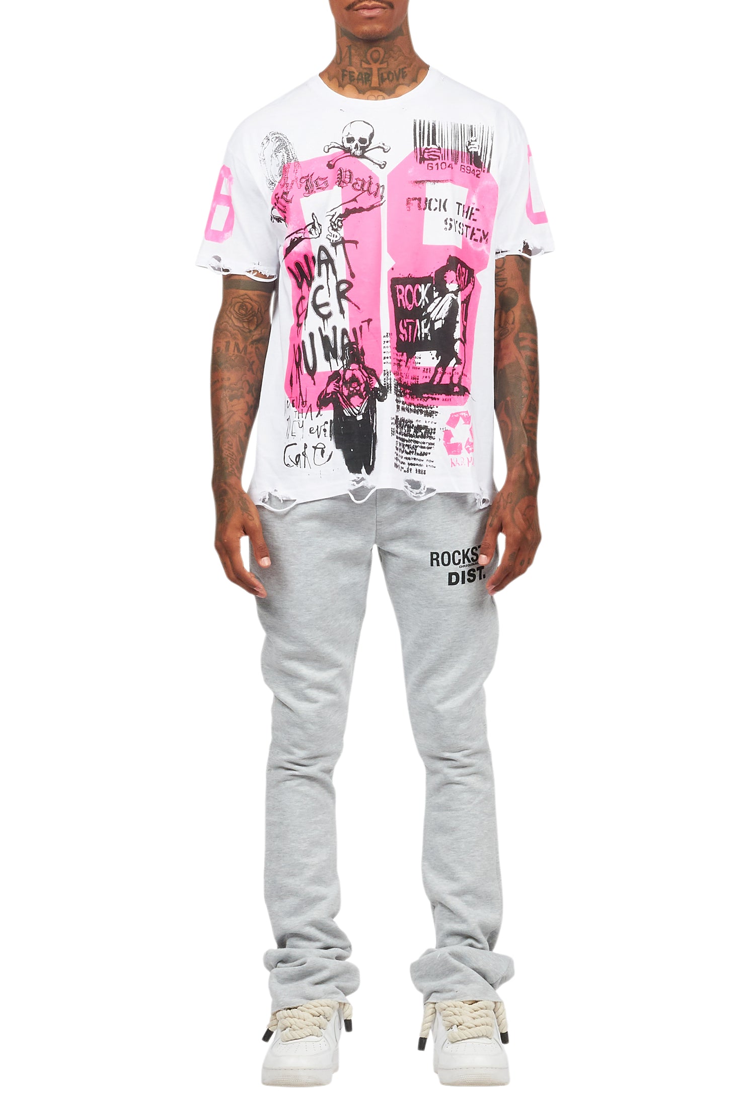 Grill White/Pink Graphic Oversized T-Shirt
