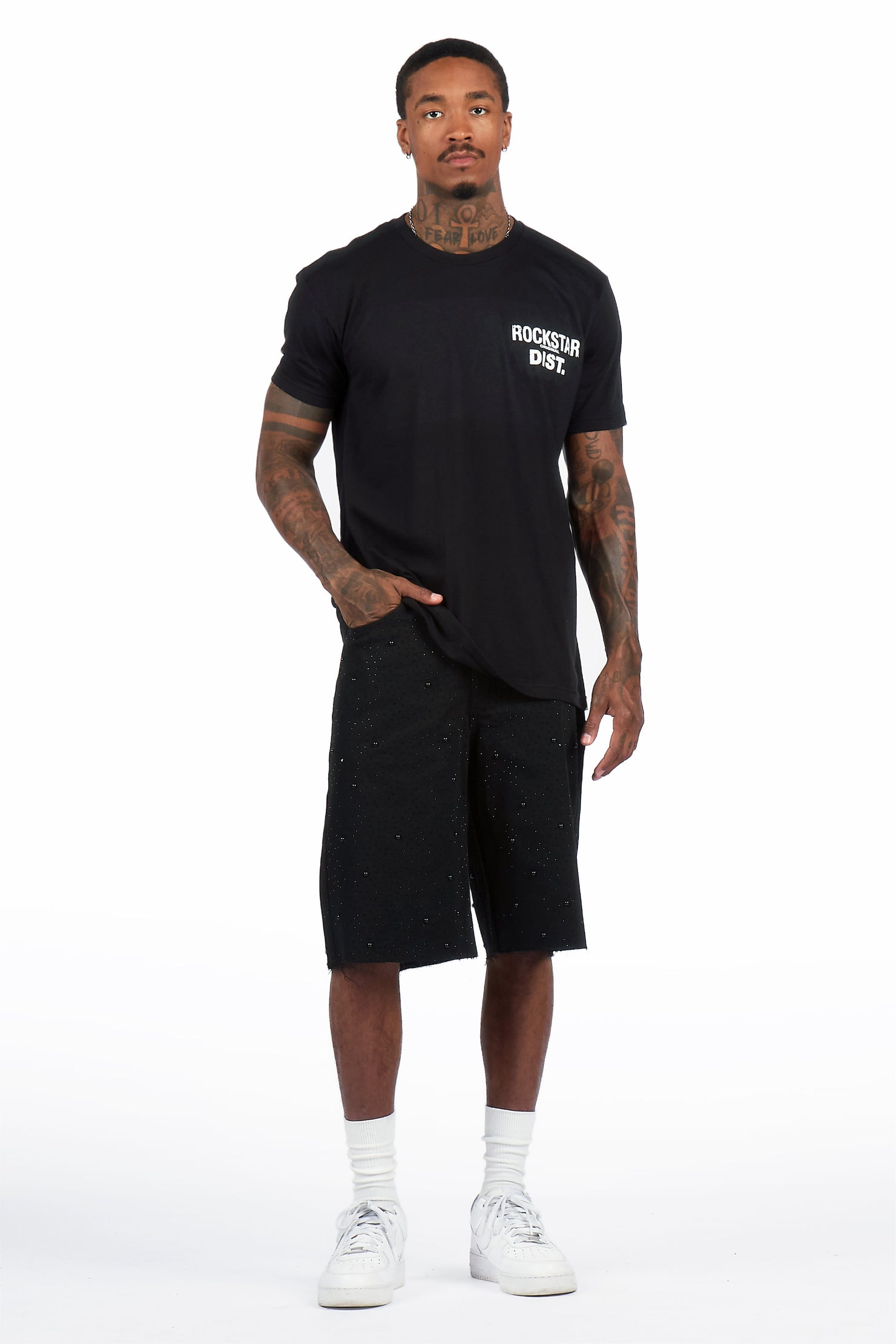 Sherrod Black Rhinestones Denim Short