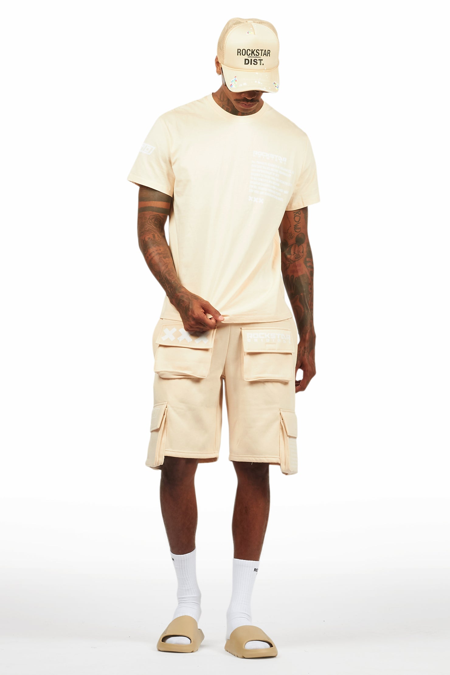 Jash Beige/White Short Set
