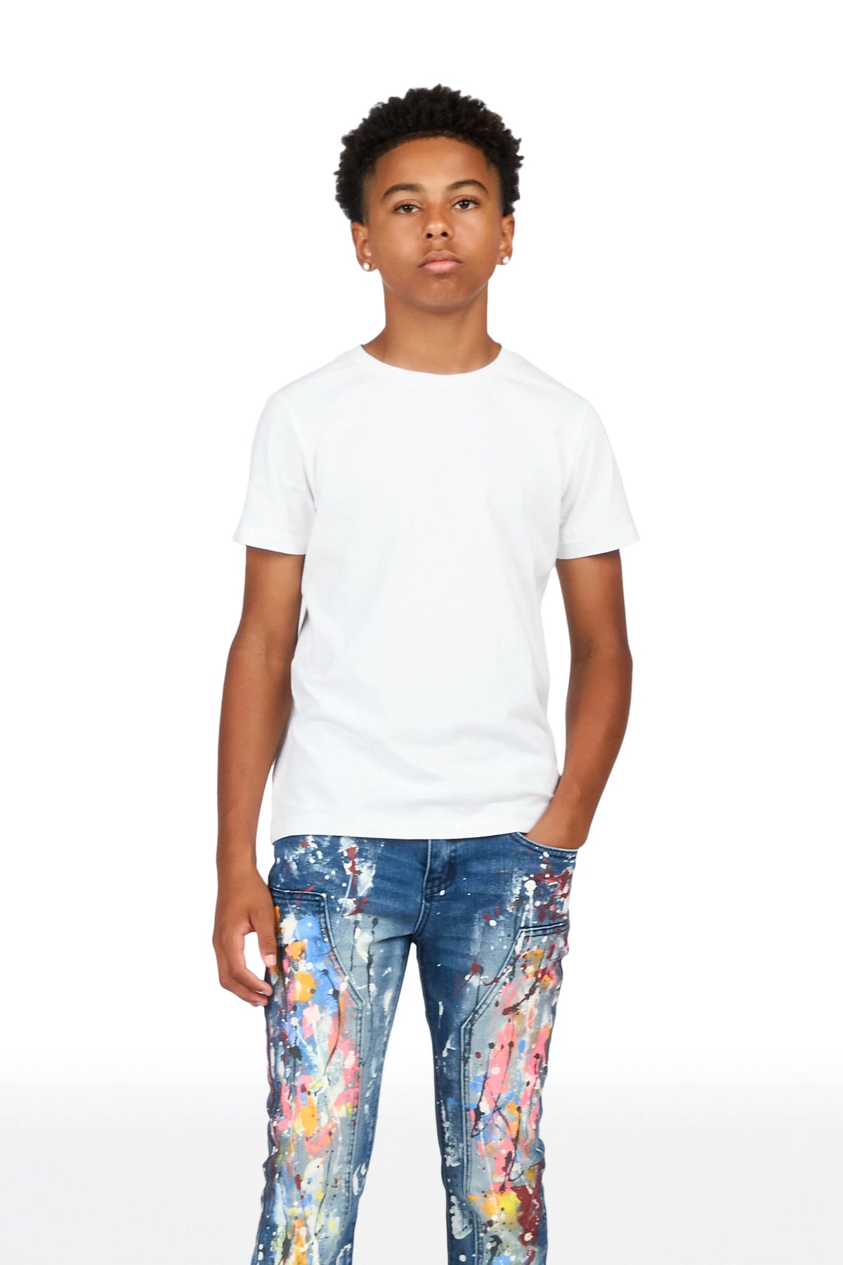 Boys Artur Dark Blue Stacked Flare Jean