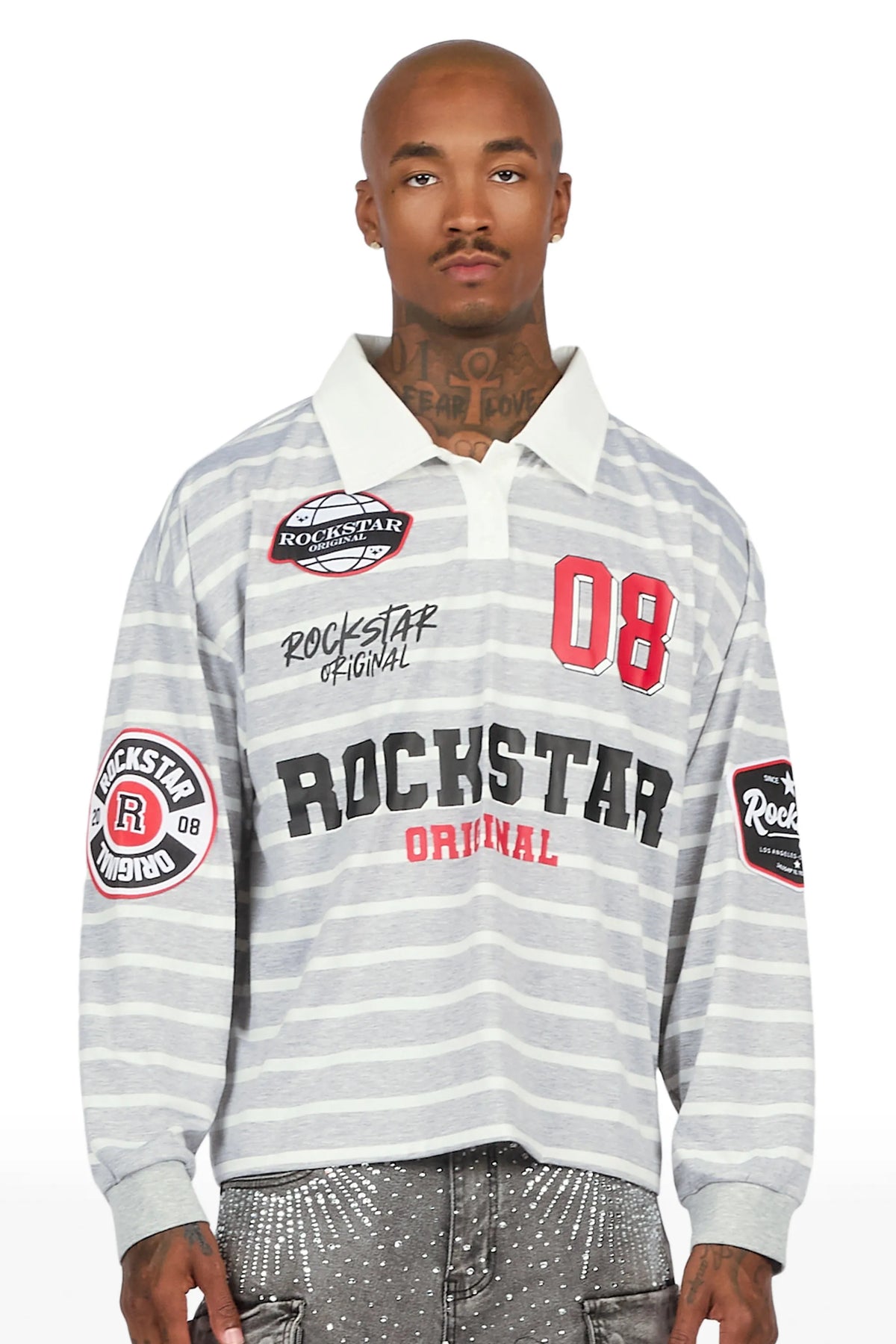 Genis Heather Grey Long Sleeve Polo Shirt
