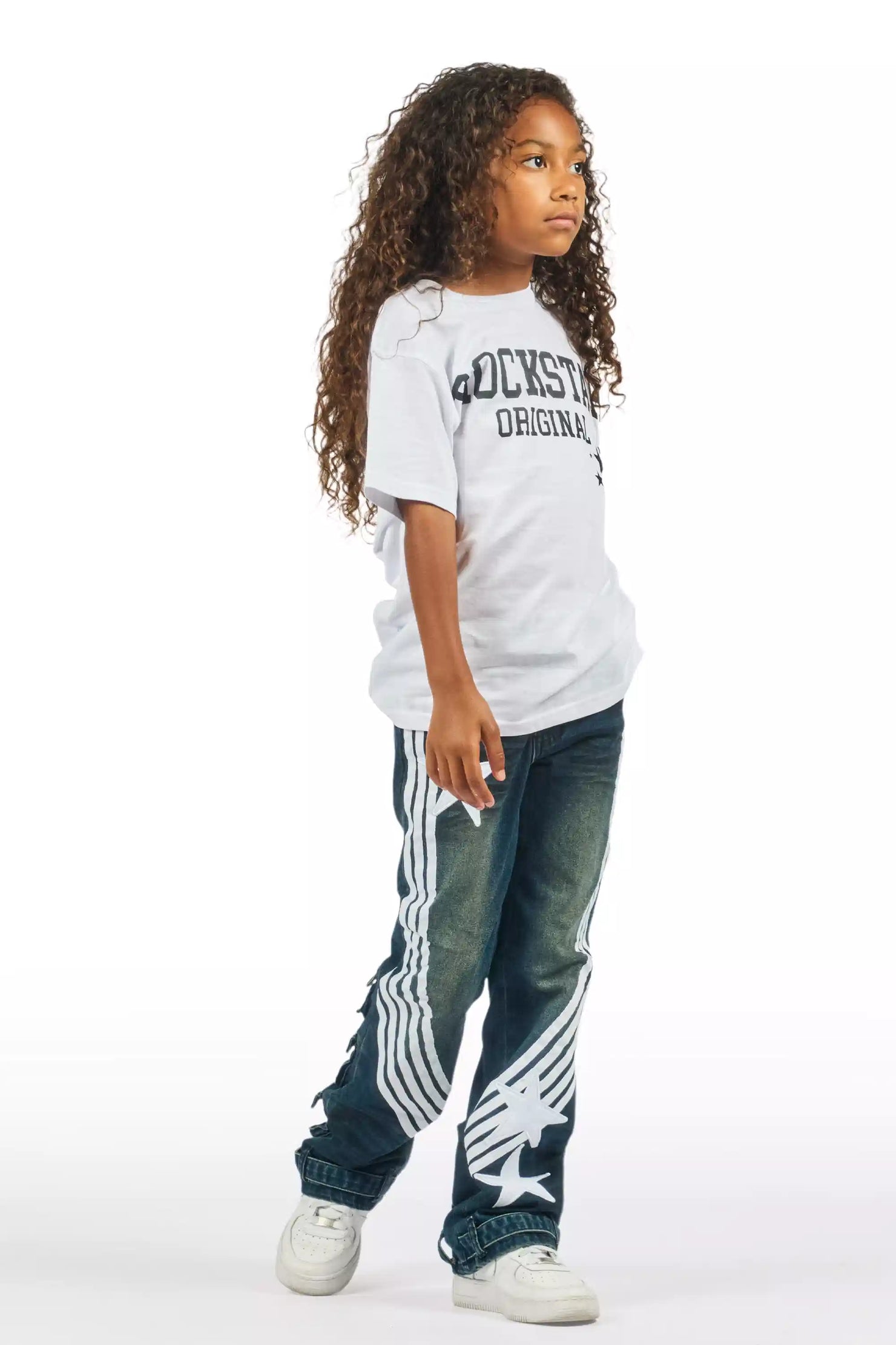 Girls Jaziya Dark Wash Stacked Jean