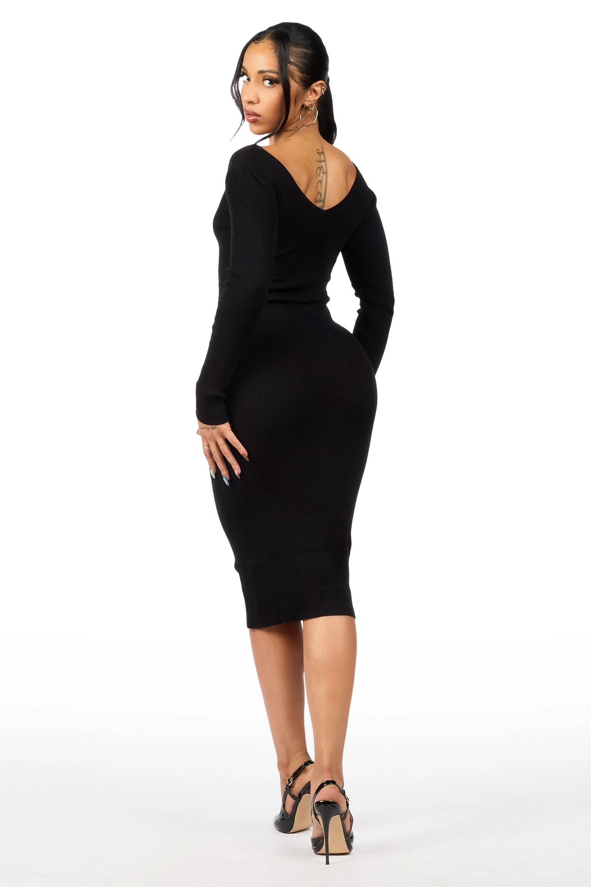 Sweater-ed Black Bodycon Midi Dress