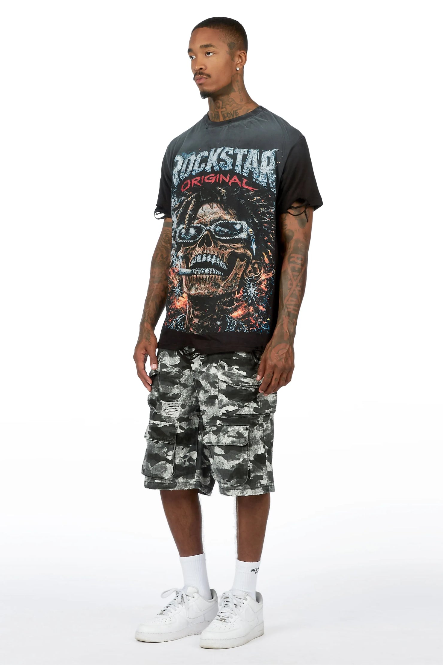 Savion Grey Camo Denim Short
