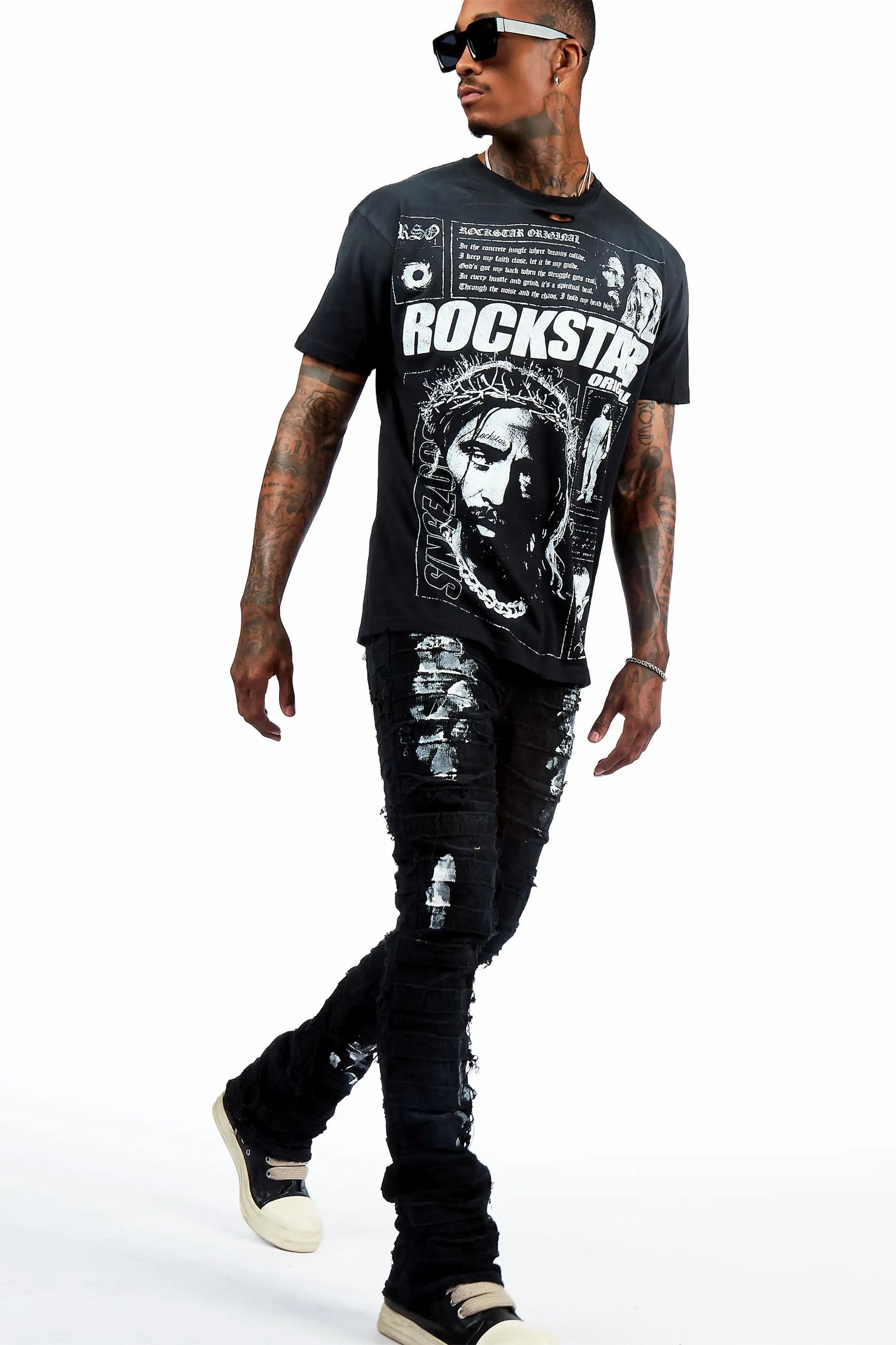 Garson Black Painter Stacked Flare Corduroy Pant