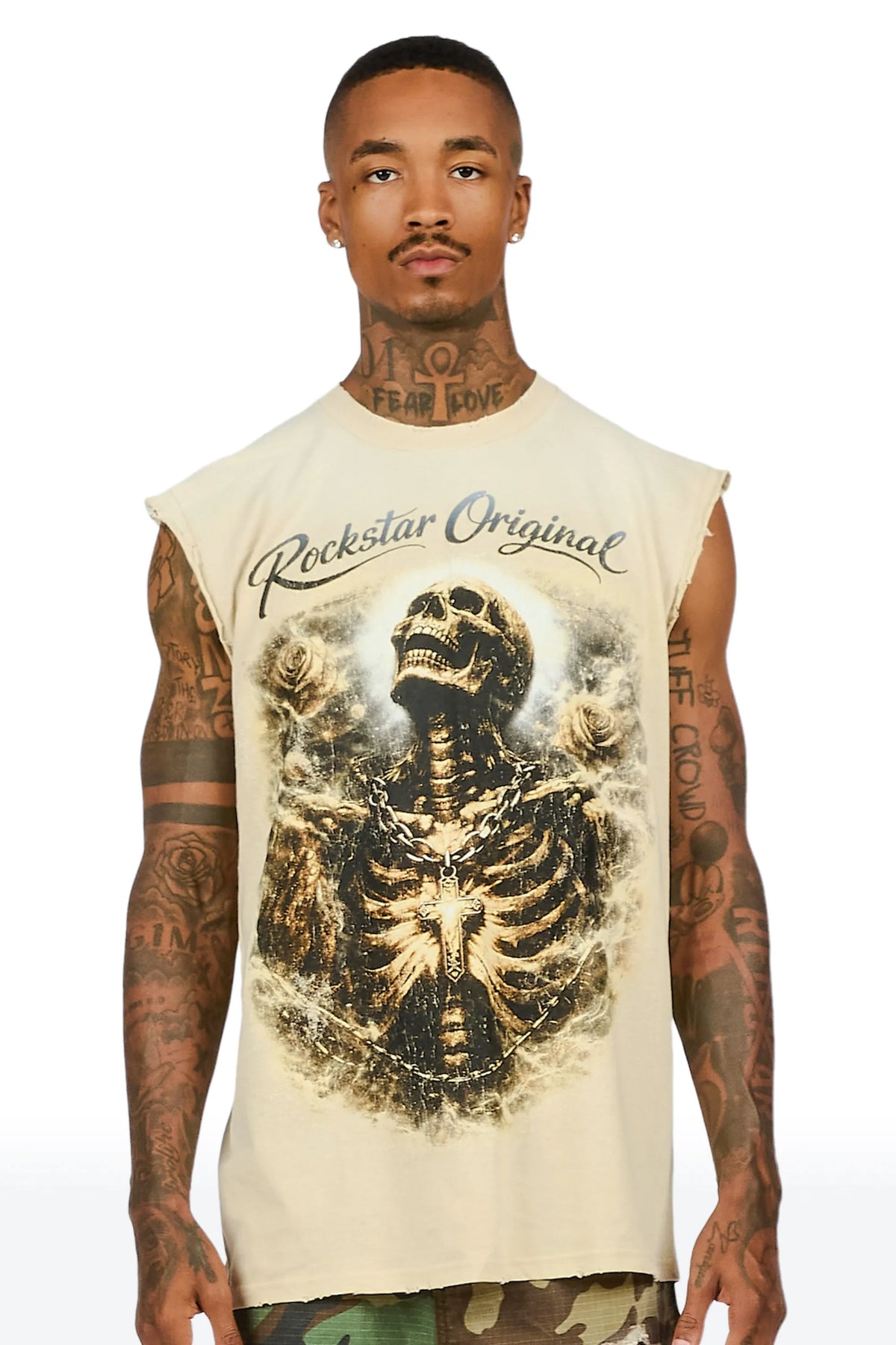 Dado Beige Oversized Cut Off T-Shirt