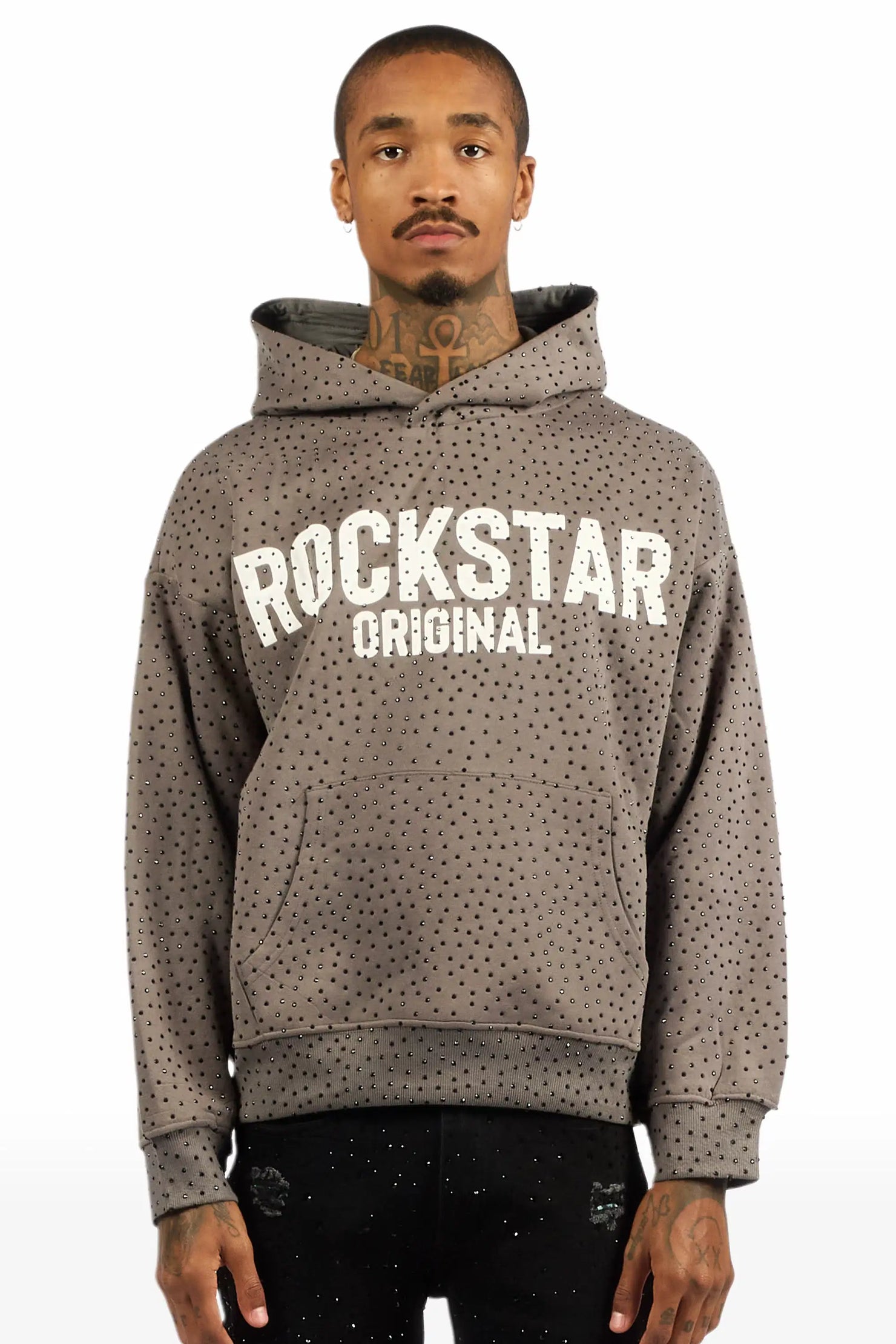 Crystiq Charcoal/White Rhinestone Oversized Hoodie