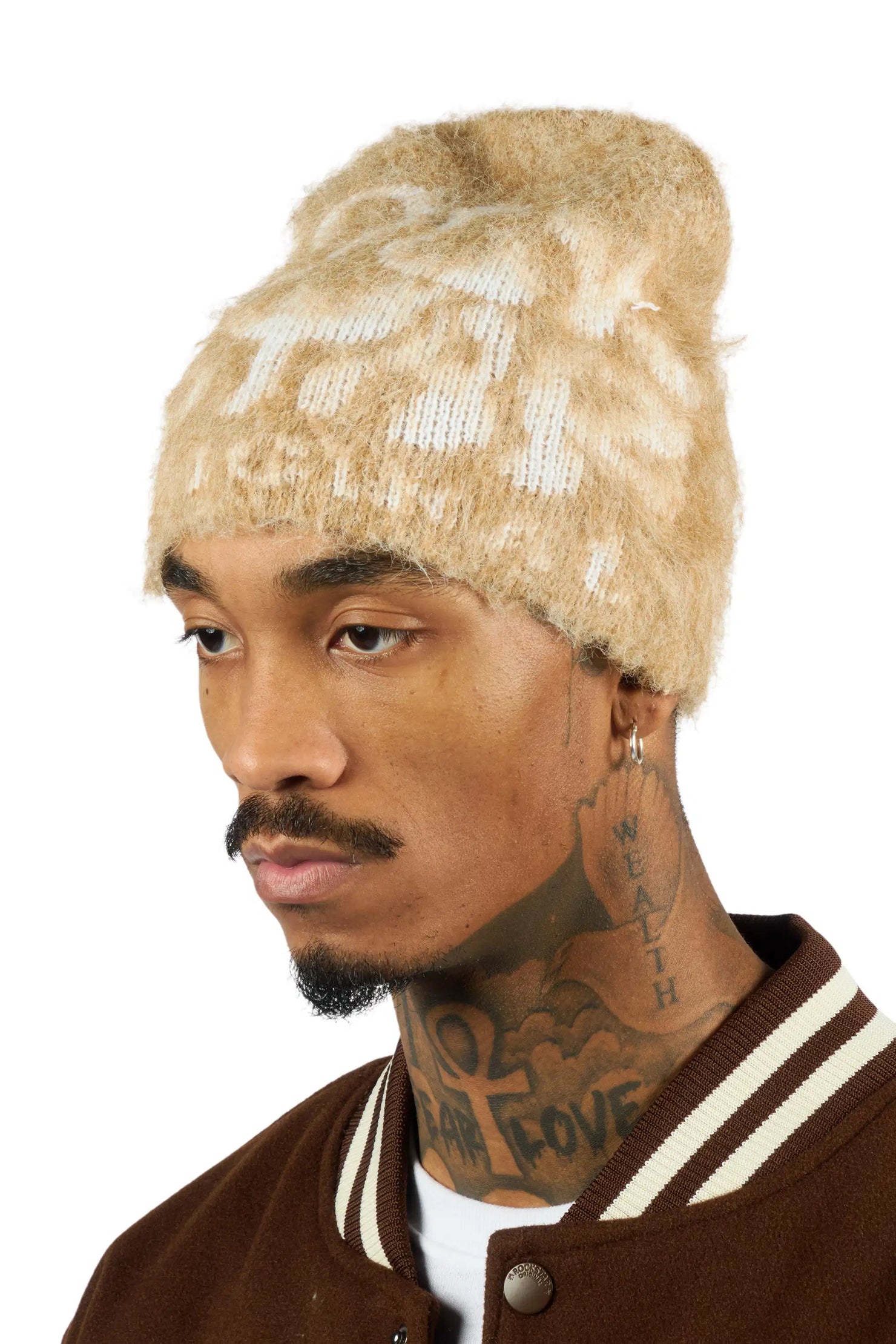 Warblen Beige Knitted Mohair Beanie