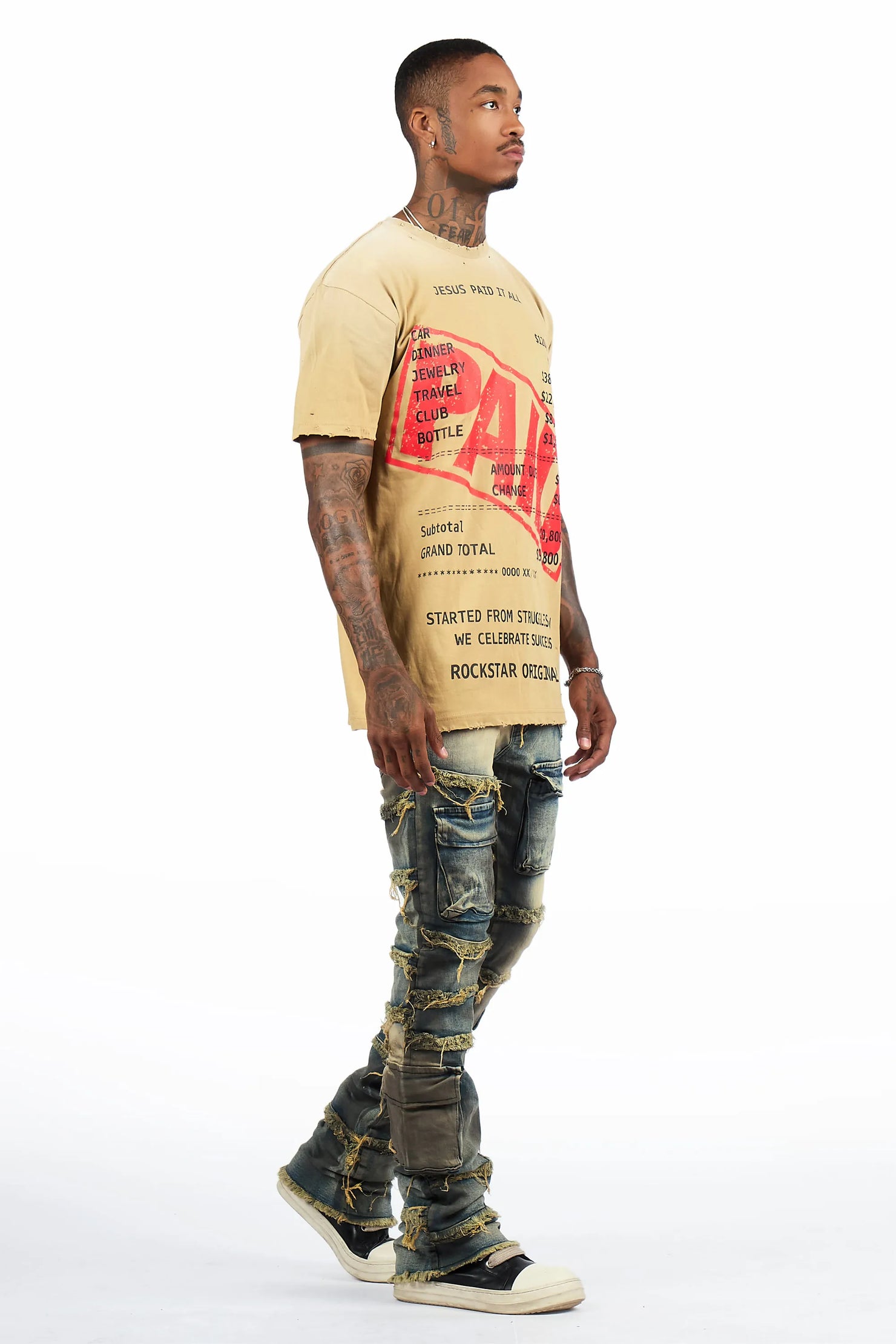 Yves Blue Stacked Flare Cargo Jean