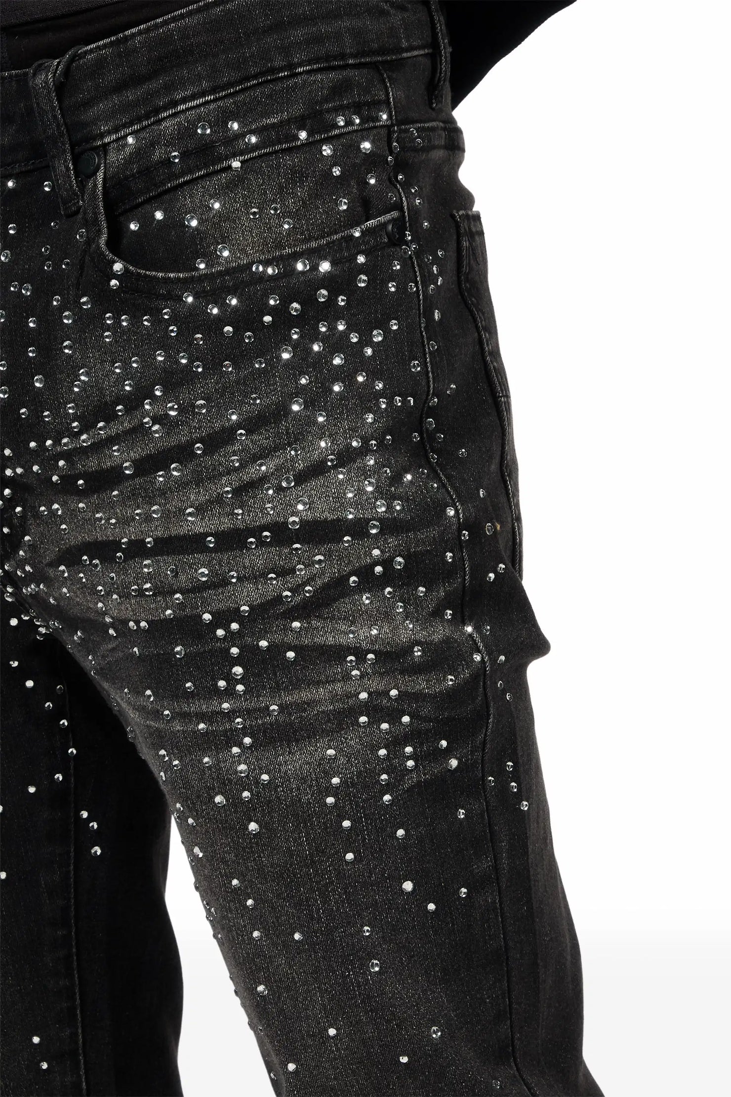 Maxton Dark Grey Rhinestone Stacked Flare Jean