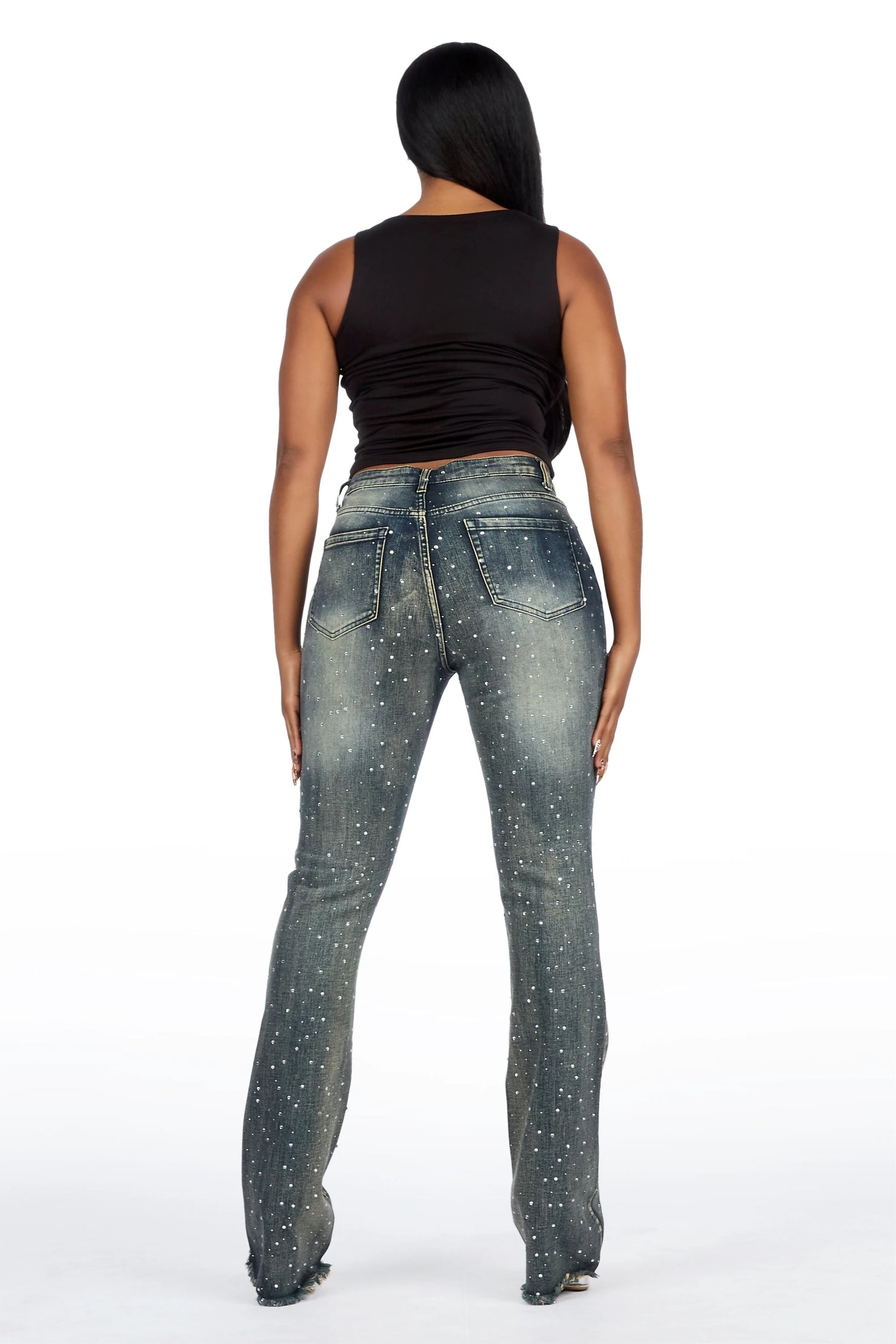 Kelle Tint Wash Rhinestone Stacked Jean