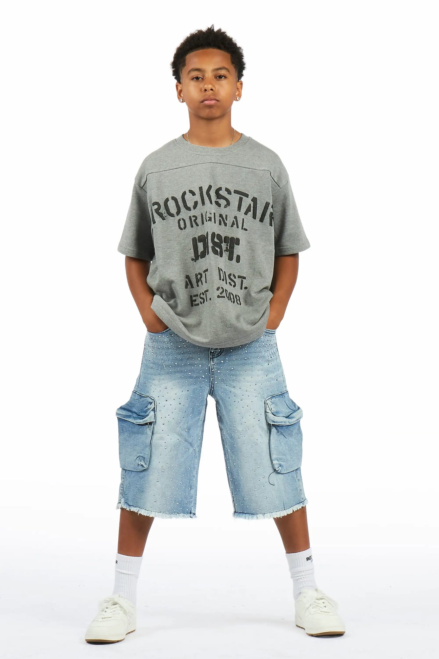Boys Grand Light Wash Rhinestone Jort