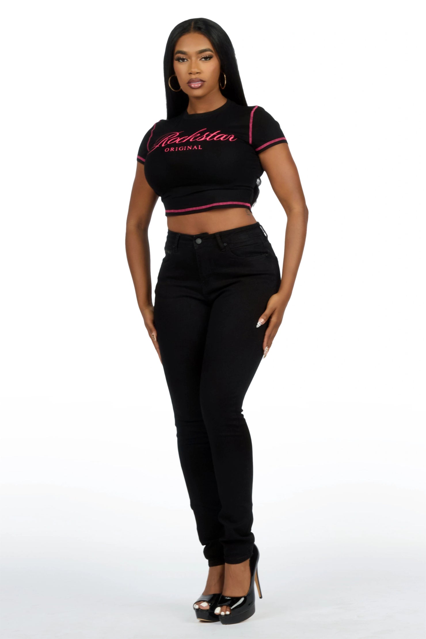 Sharae Black/Pink Baby Tee Shirt