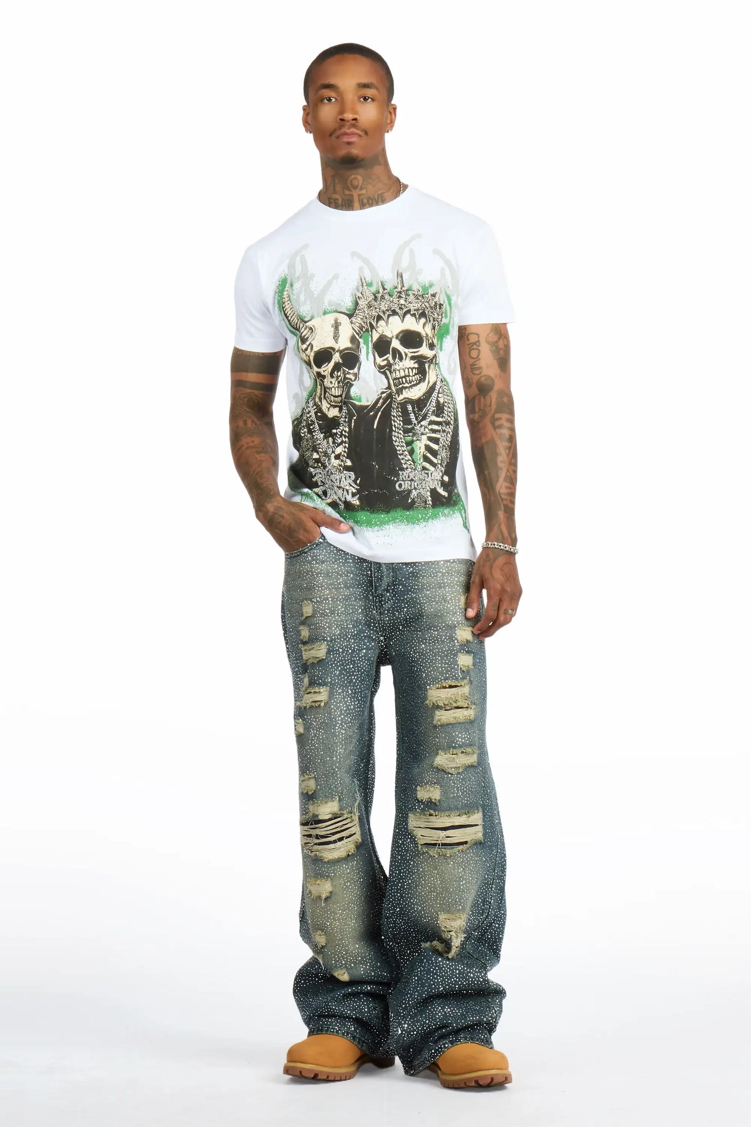 Hendrix Dark Blue Rhinestone Baggy Fit Jean