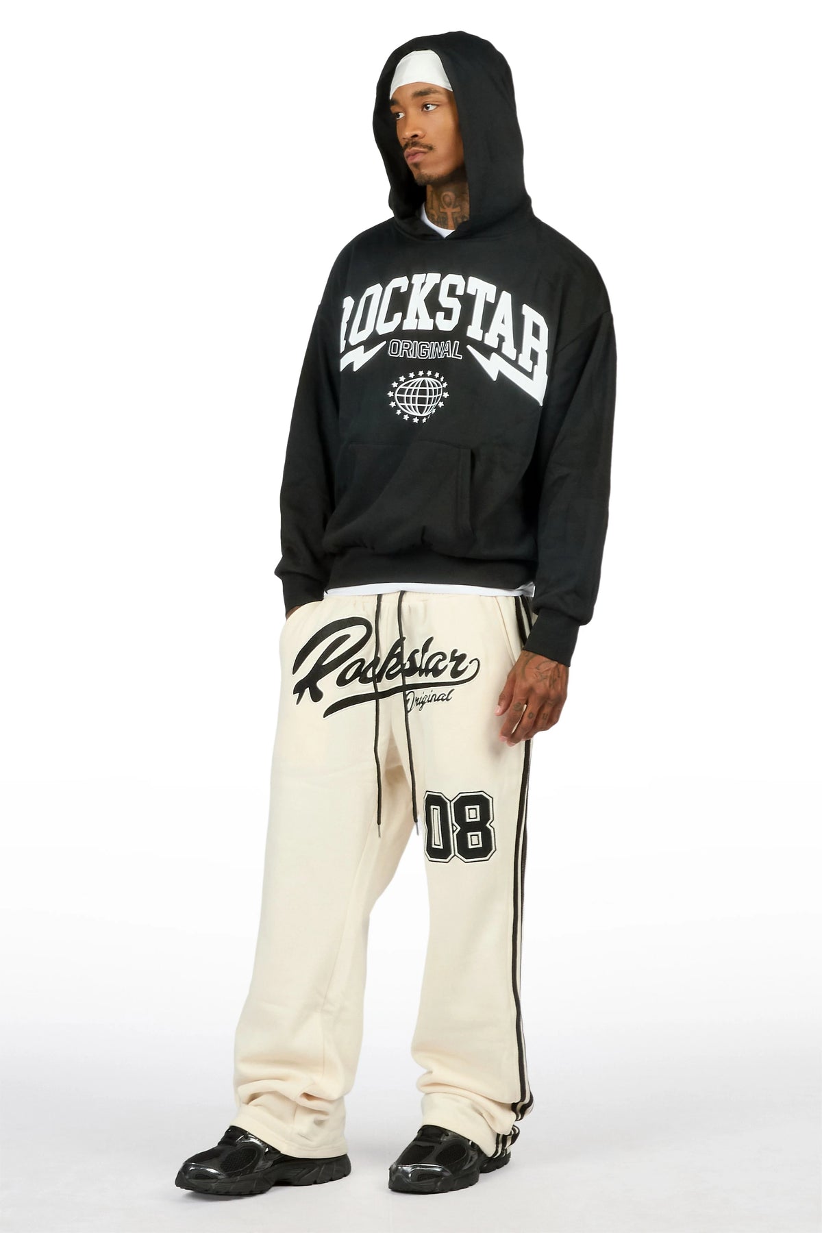 Yazan Black/Cream French Terry Relaxed Pant