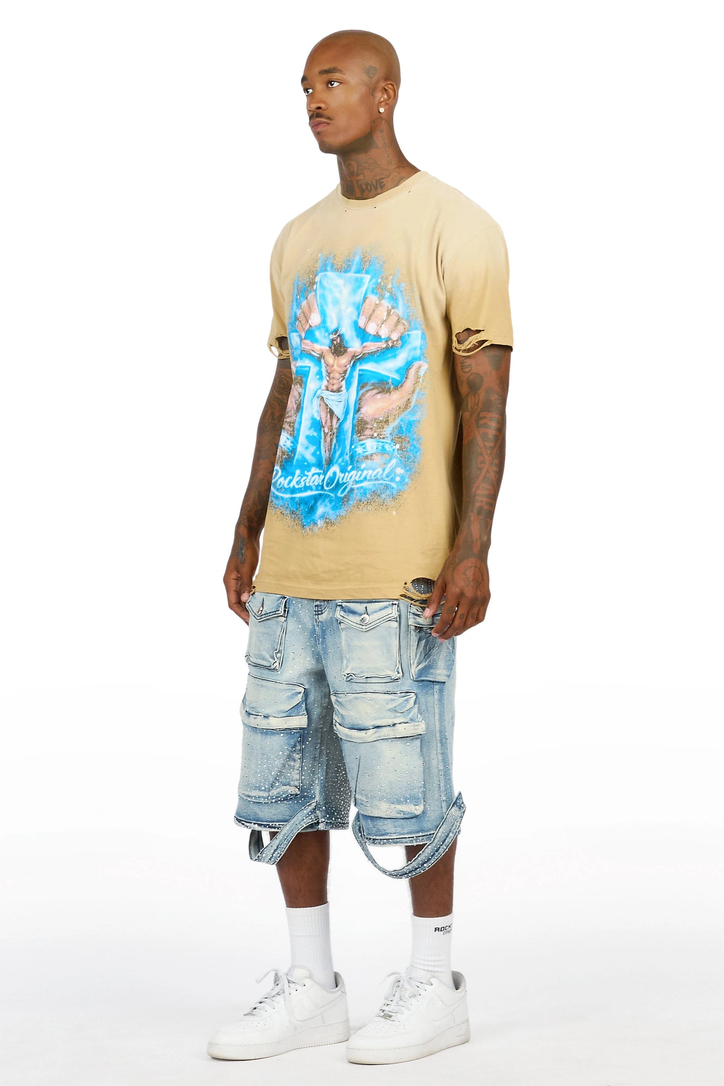 Keoni Light Blue Rhinestone Denim Short