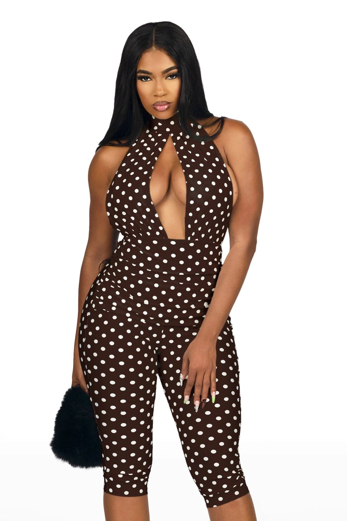 Dott-ed Brown Polka Dot Capri Jumpsuit