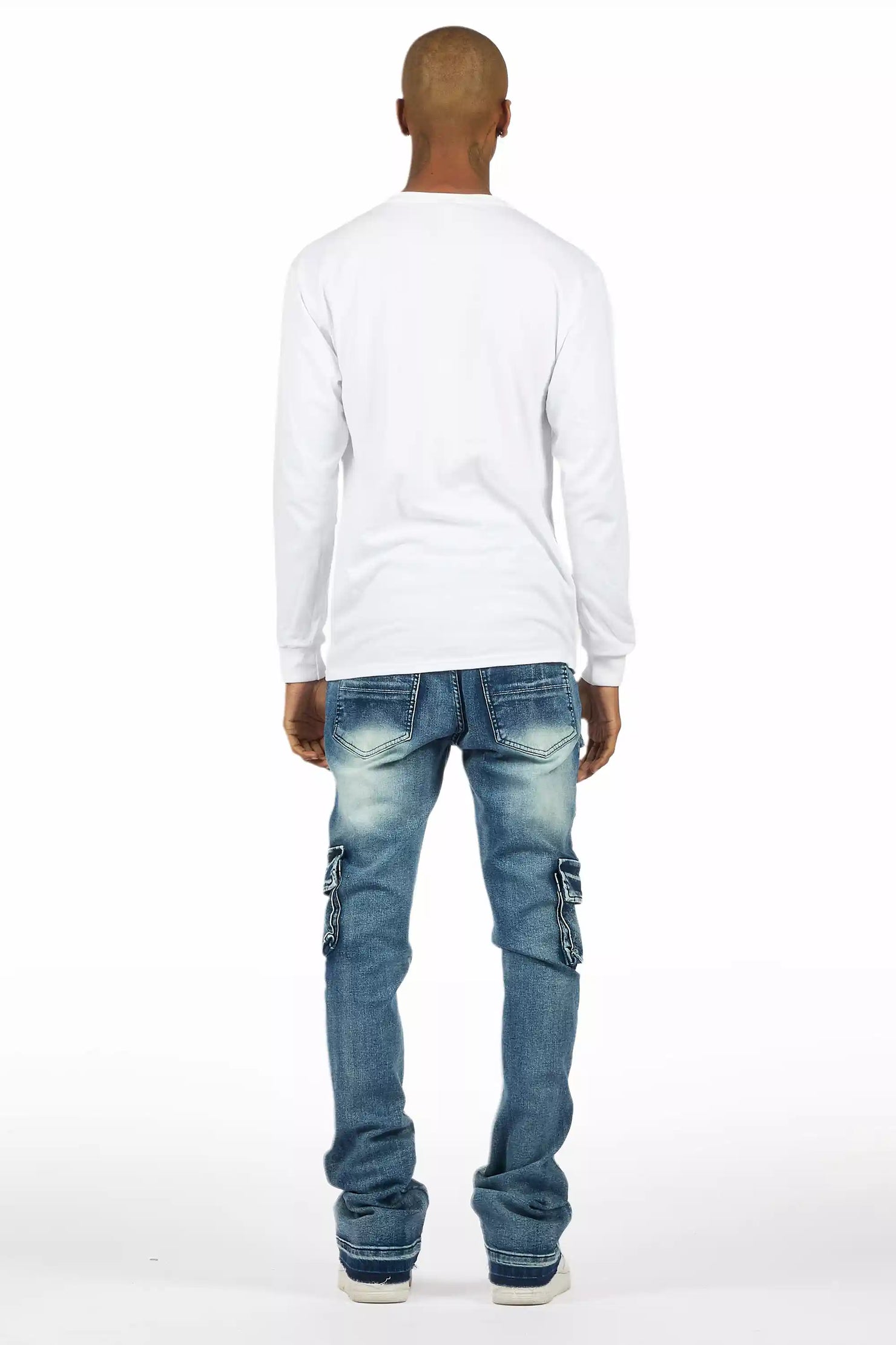 Zaid Dark Blue Stacked Flare Jean