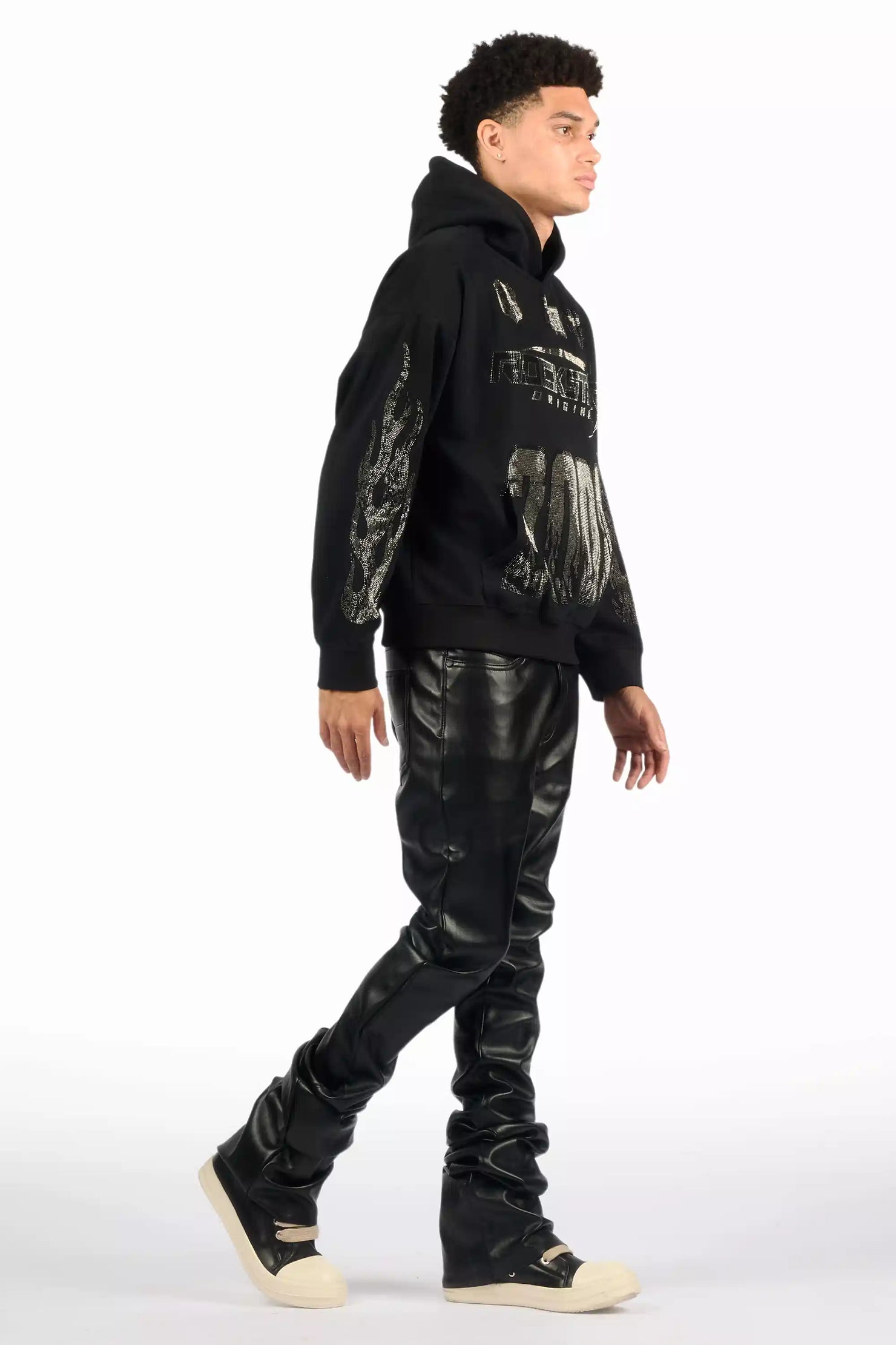 Ricky Black Super Stacked Faux Leather Pant