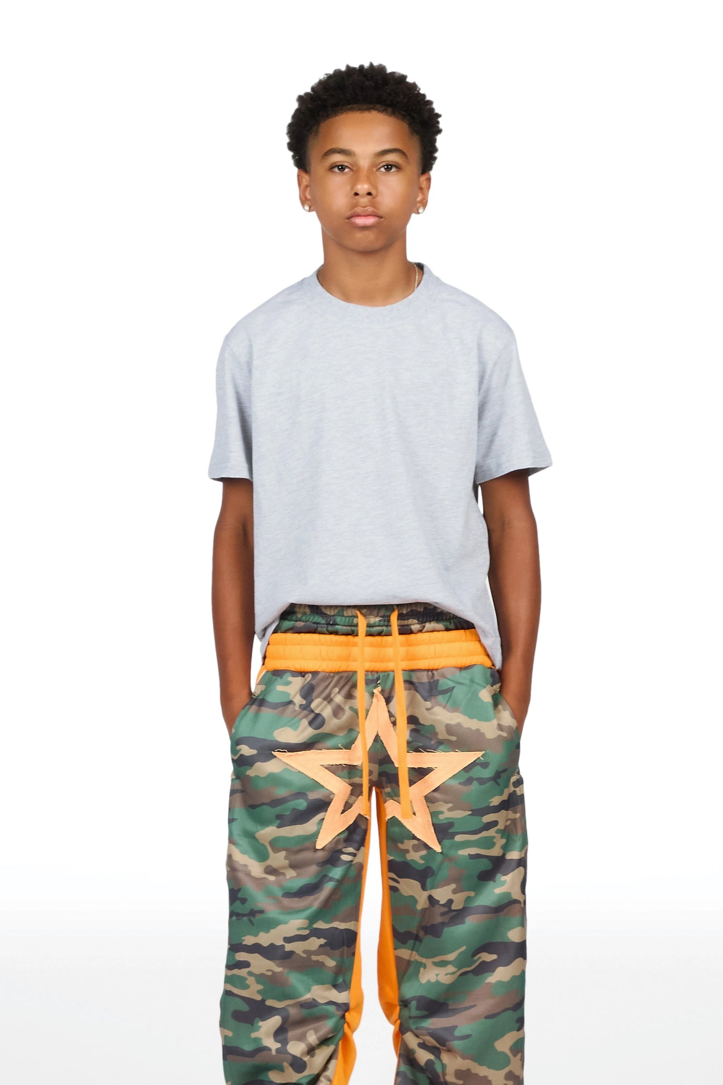 Boys Canaan Camo/Orange Double Waisted Baggy Track Pant