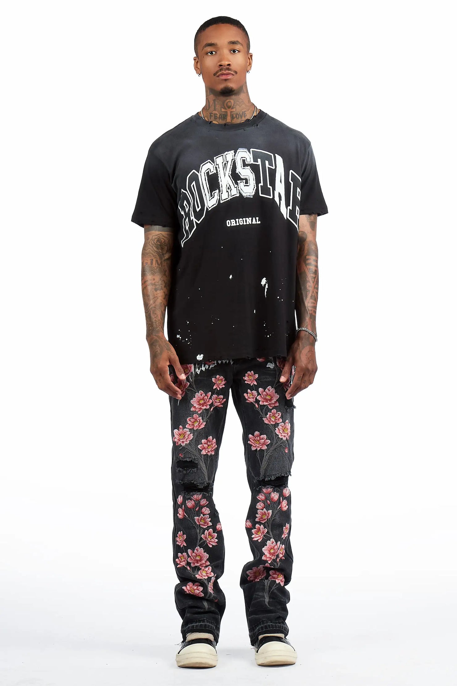 Folor Dark Grey Stacked Flare Jean