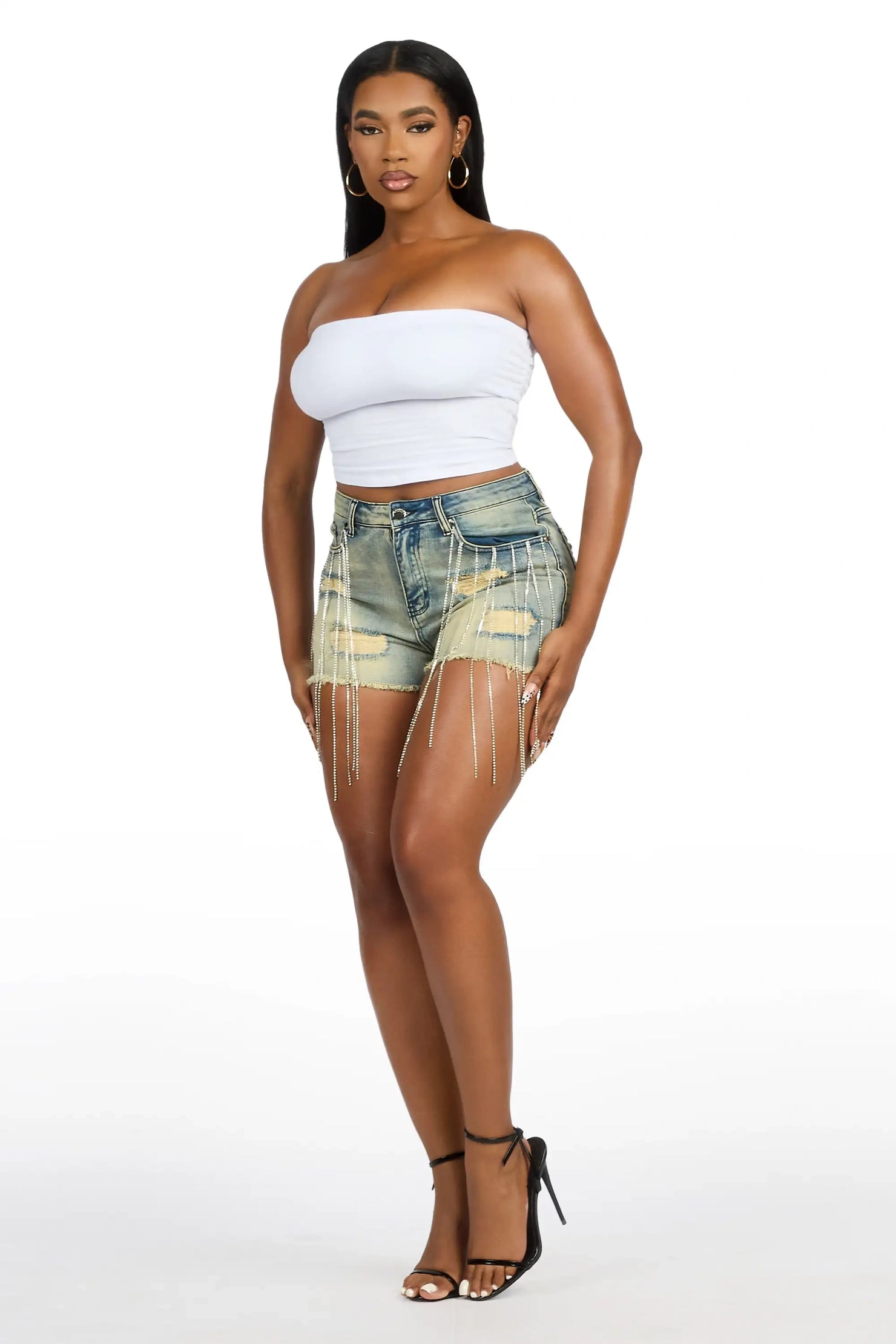 Debrayah Tinted Wash Rhinestone Hot Short