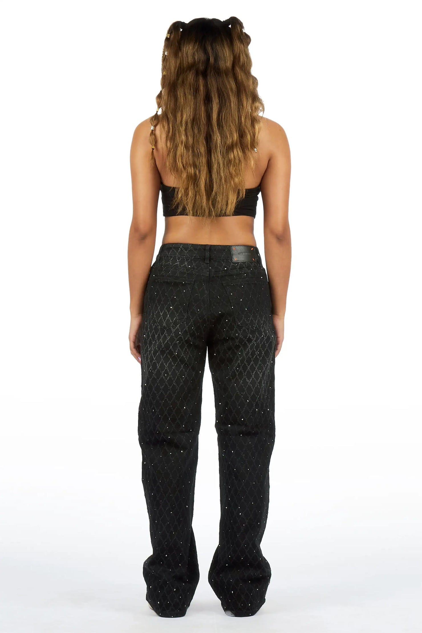 Amirah Black Rhinestone Wide Leg Jean