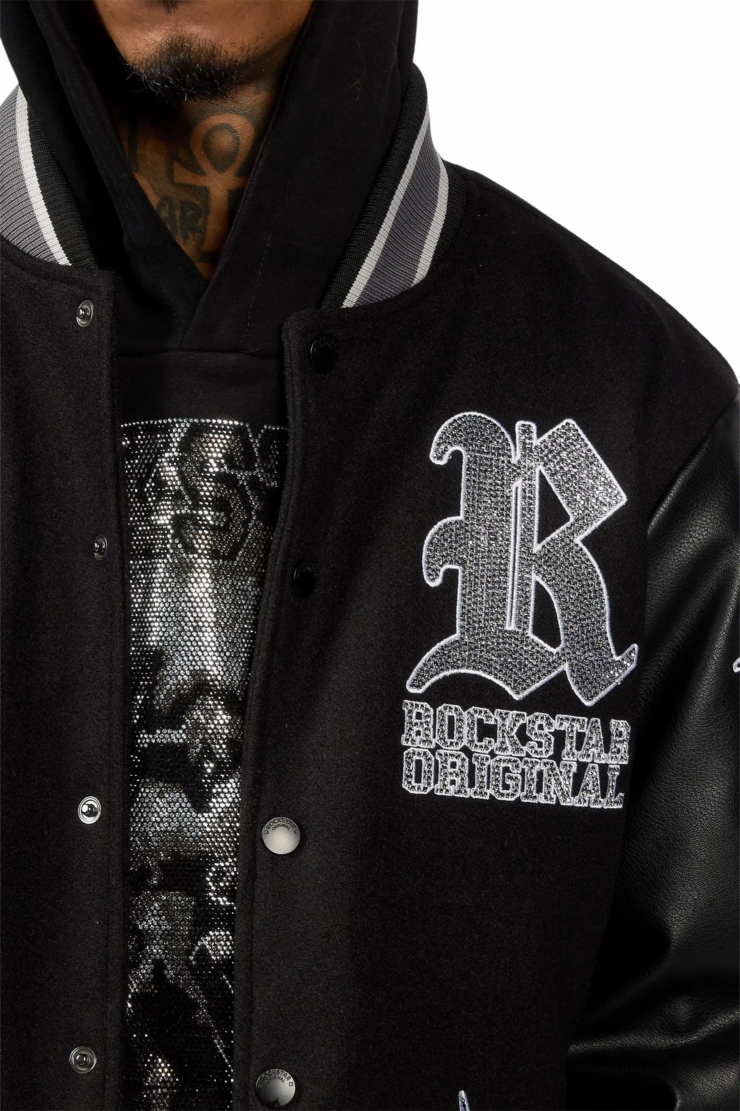 Vidar Black Rhinestone Varsity Jacket