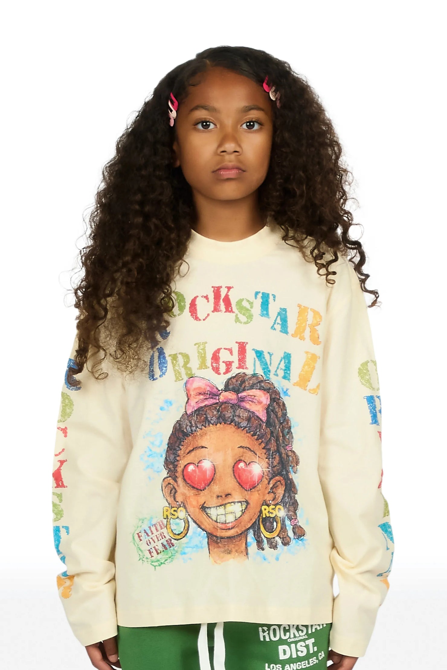 Girls Jaggy Cream Long Sleeve Graphic T-Shirt
