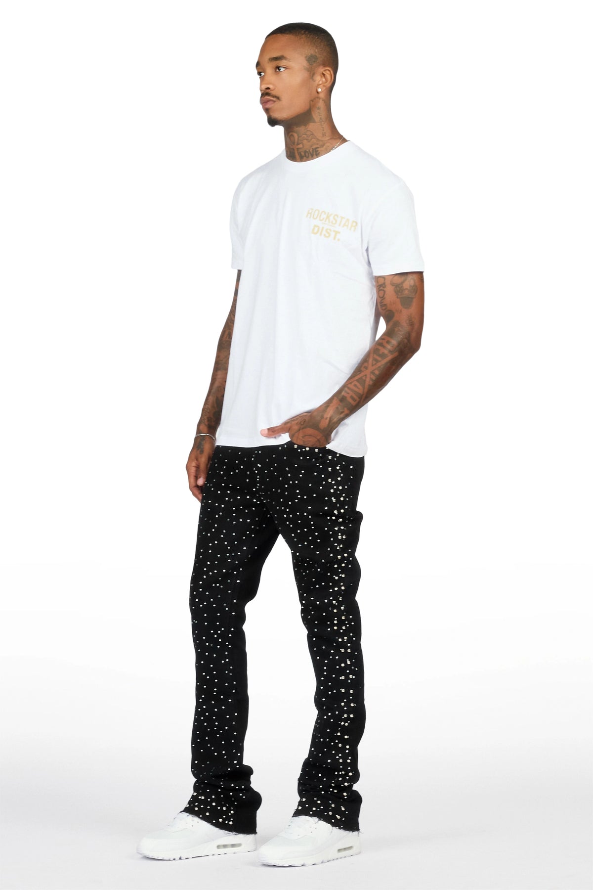 Miller Jet Black Rhinestone Studded Stacked Flare Jean