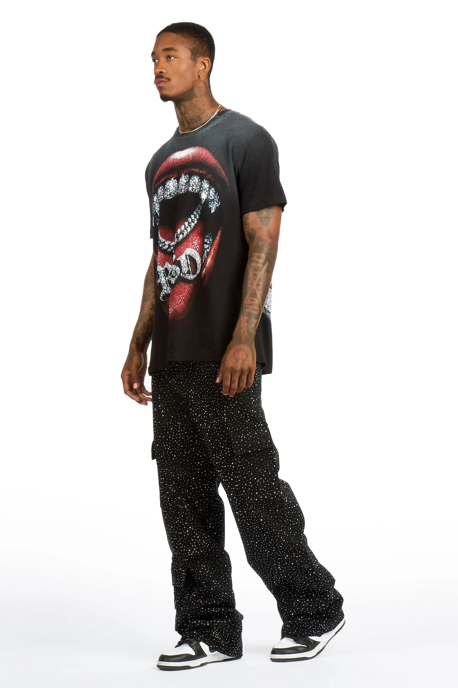 Aeson Black Rhinestone Baggy Fit Jean