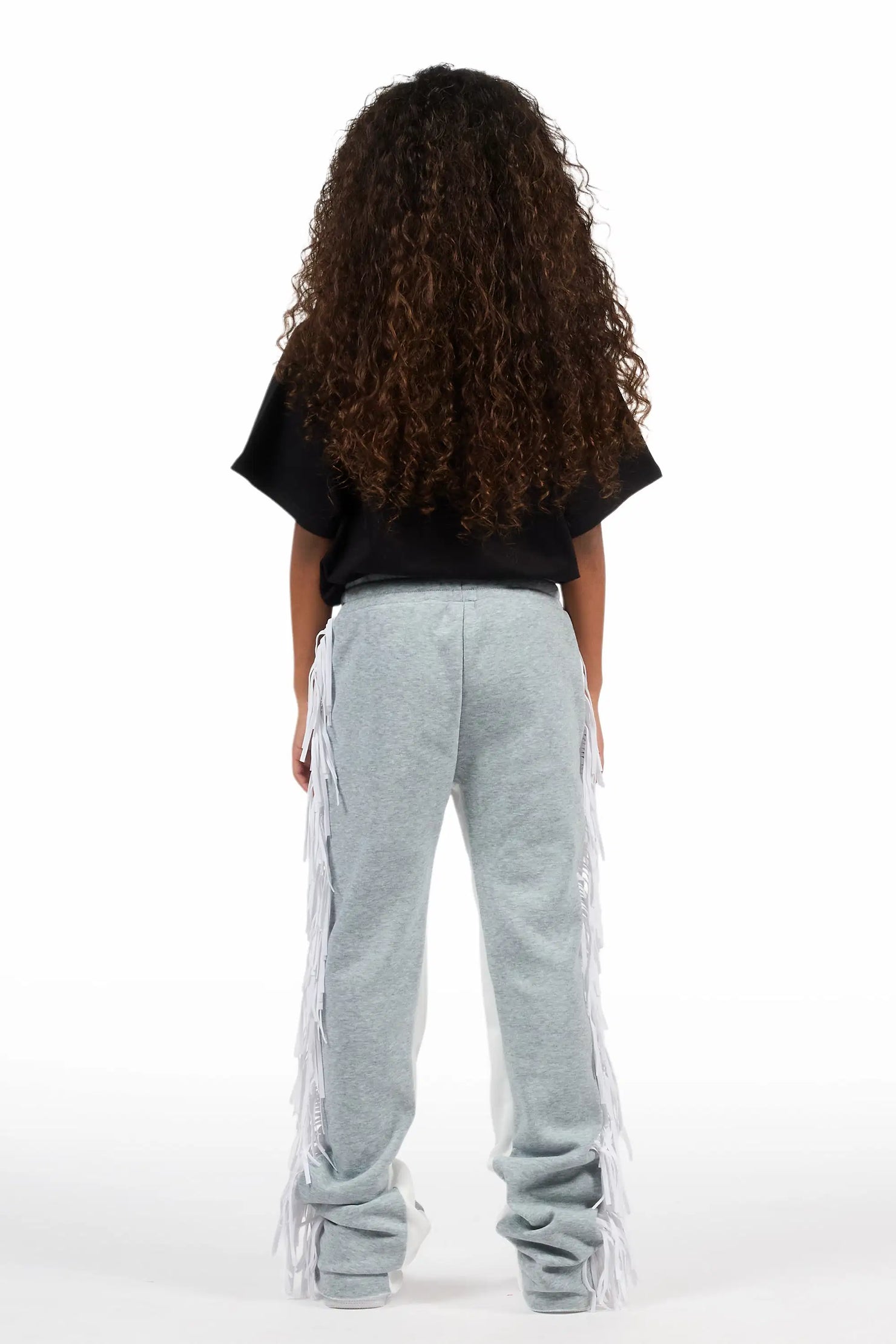Girls Kendra Grey Fringe Stacked Flare Pant