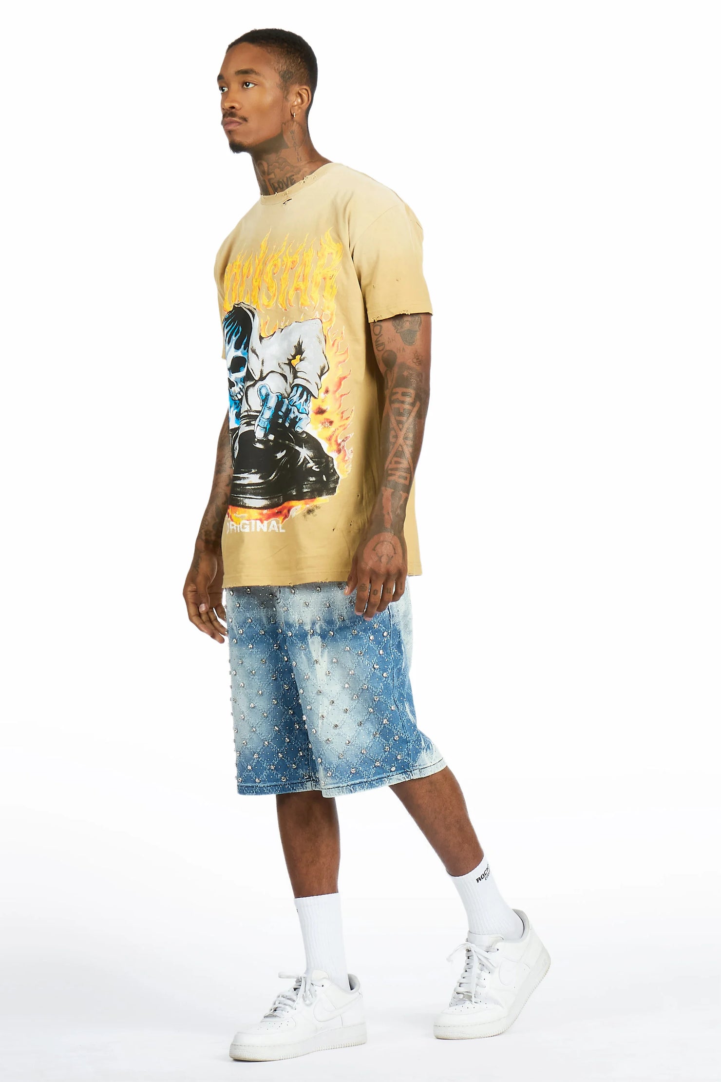 Glit Blue Rhinestone Denim Short
