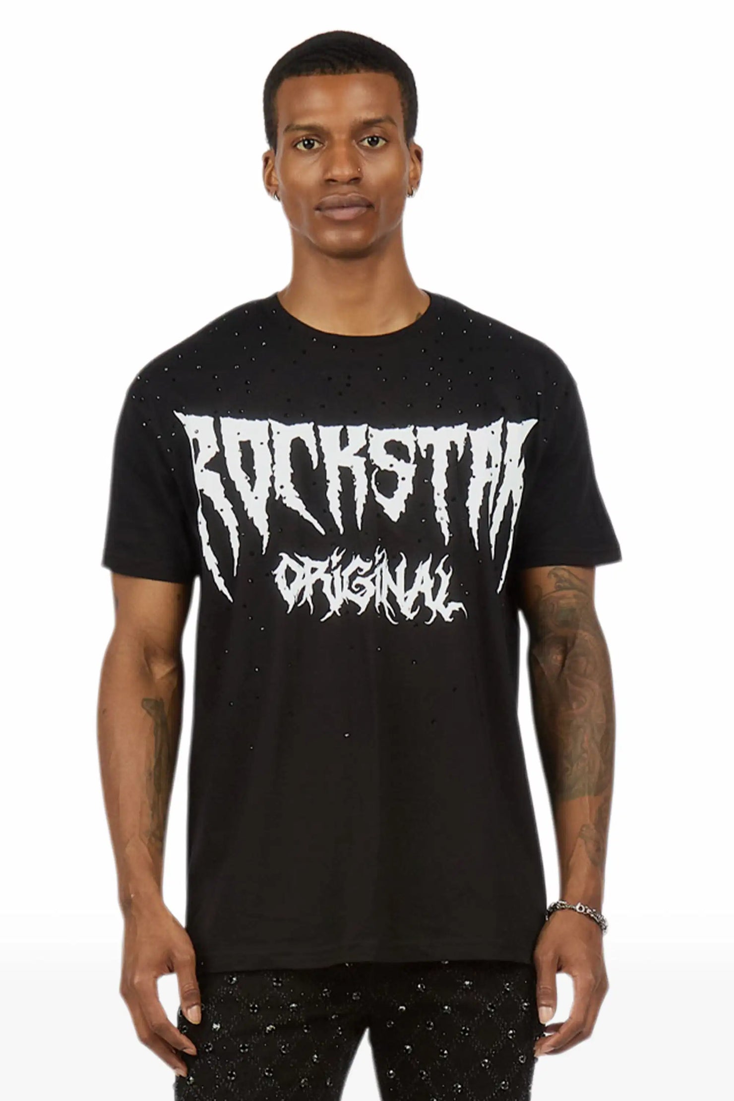 Andros 2.0 Black/White Rhinestone Oversized Graphic T-Shirt