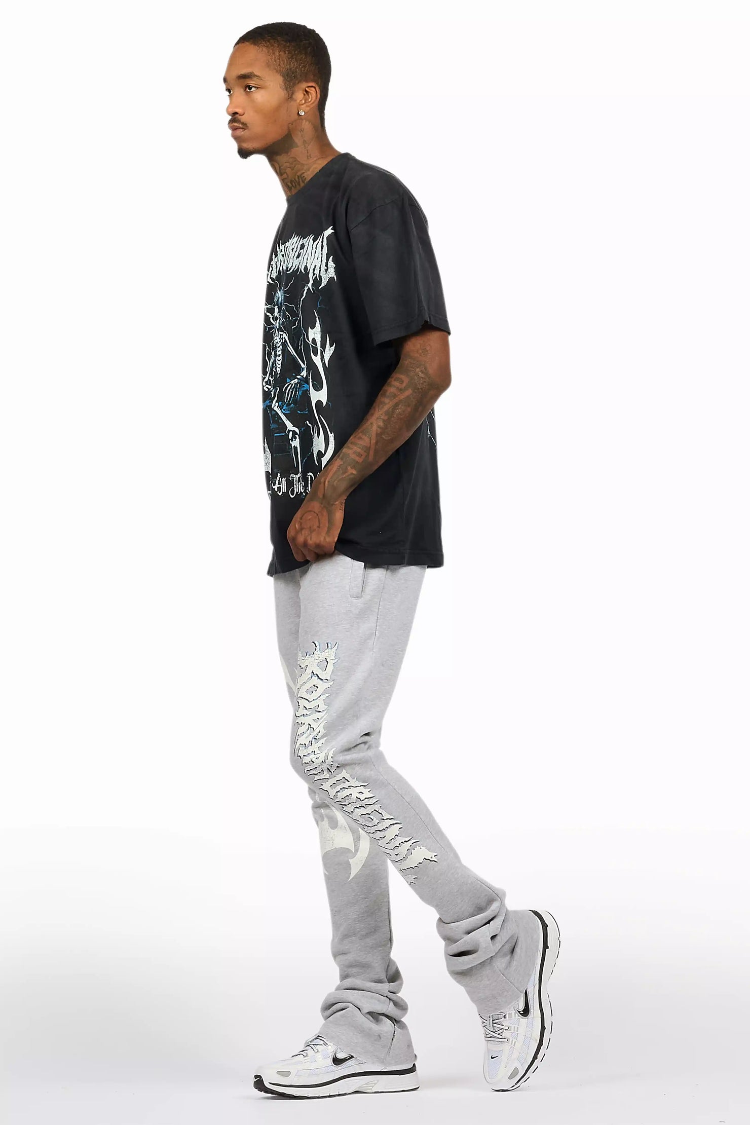 Exodus Charcoal Grey T-Shirt/Stacked Flare Track Pant Set