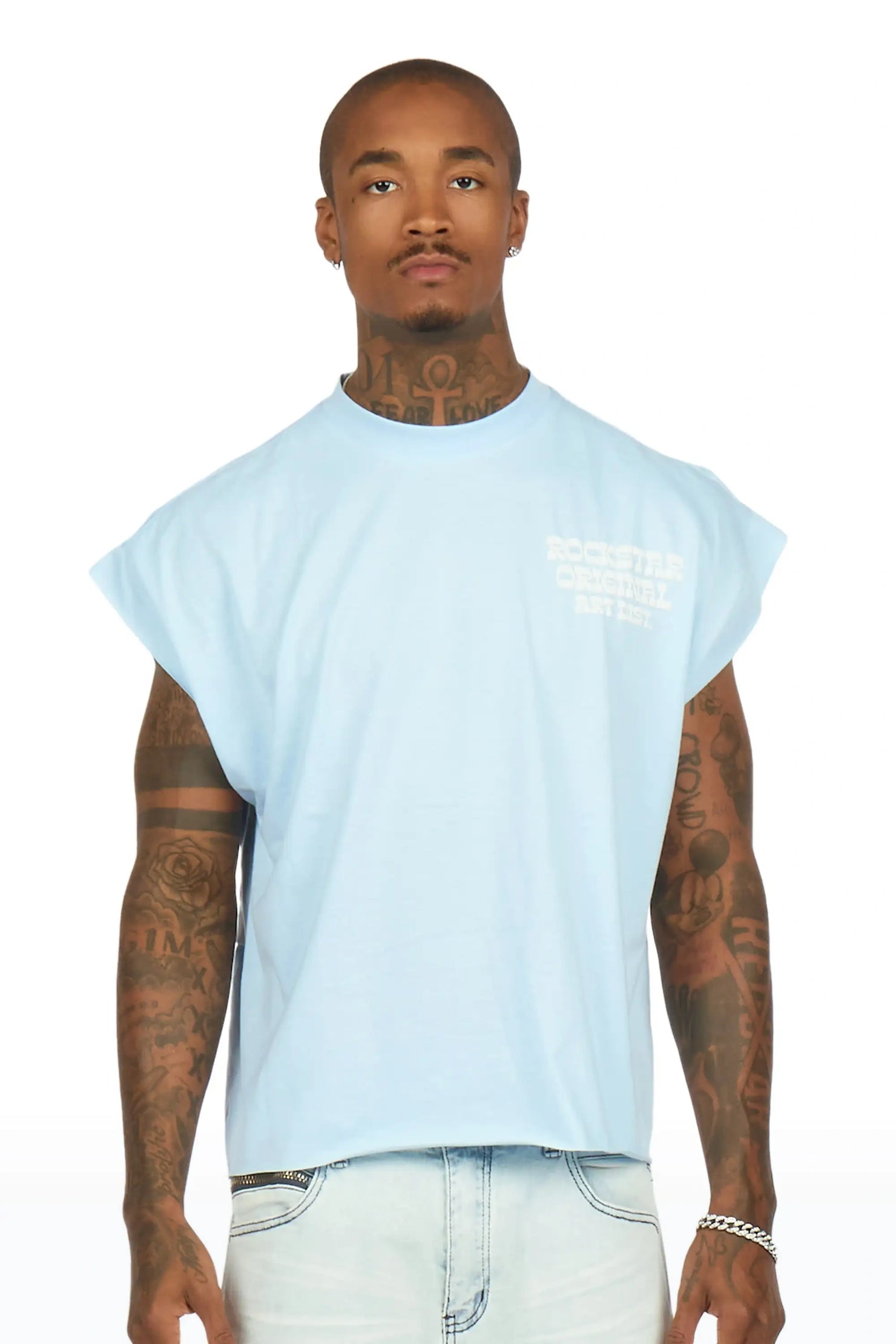 Plot Baby Blue Cut Sleeve Tee