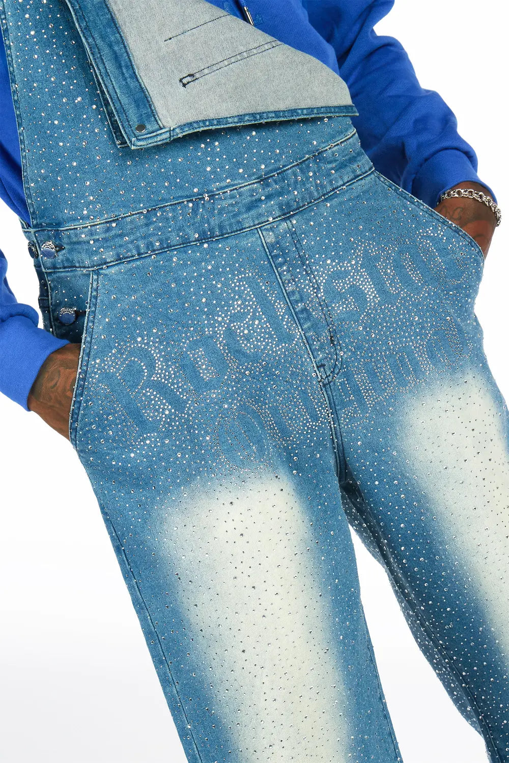 Dezmin Medium Blue Rhinestone Denim Overall