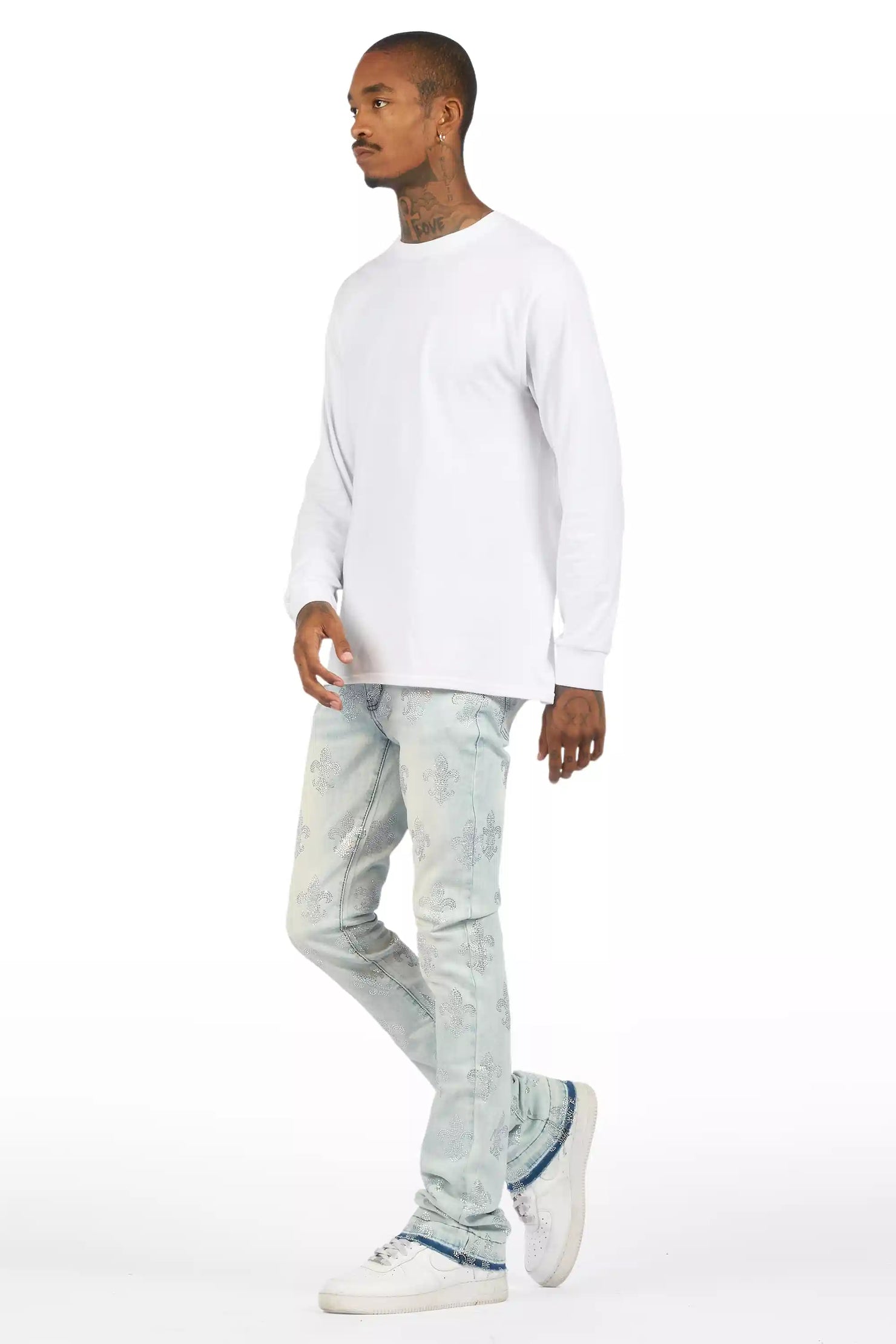 Shyne Light Blue Rhinestone Stacked Flare Jean