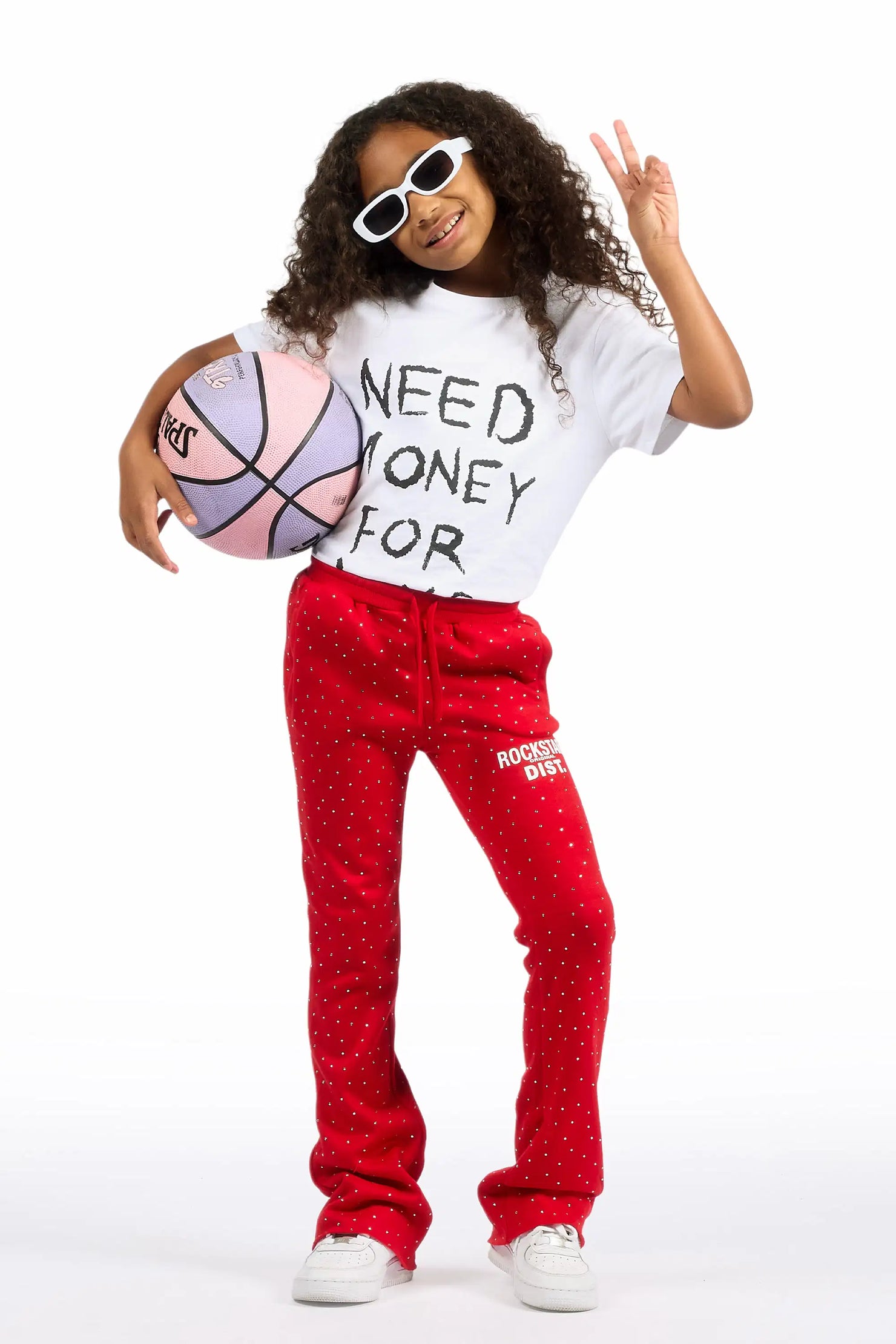 Girls Juliana Rhinestone Red Track Pant