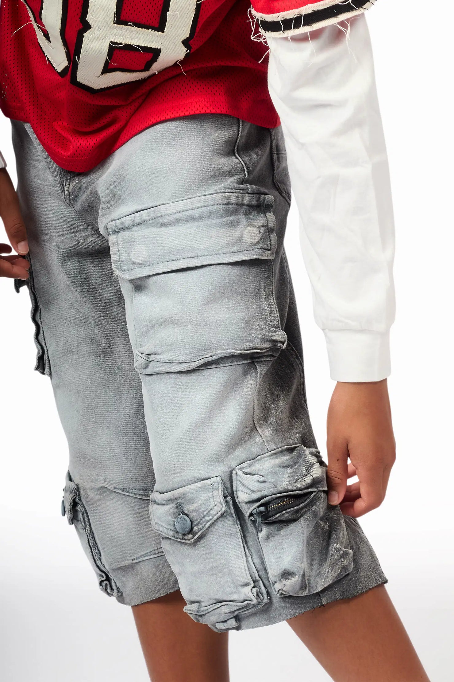 Boys Deston Red/Grey Double Layer T-Shirt/Denim Jort Set