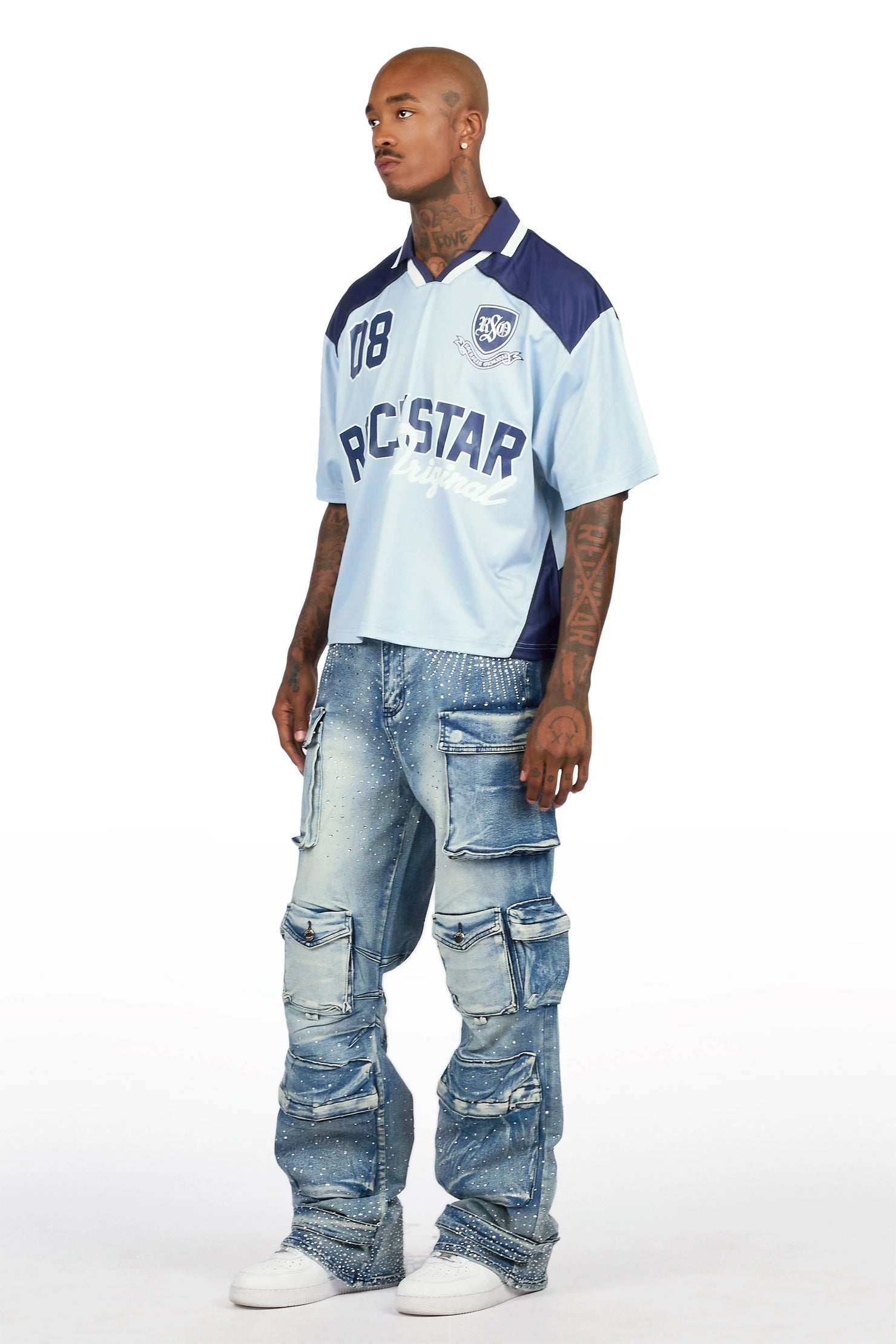 Keoni Light Blue Rhinestone Baggy Fit Jean