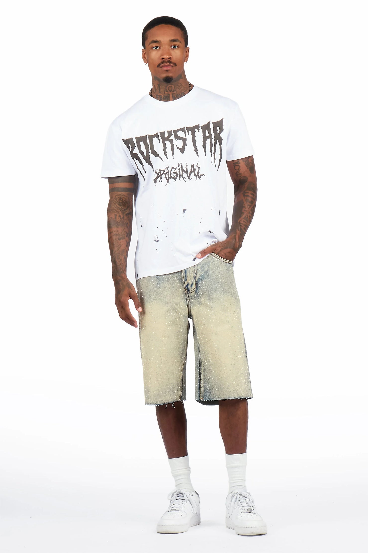 Brayan Blue Rhinestones Denim Short