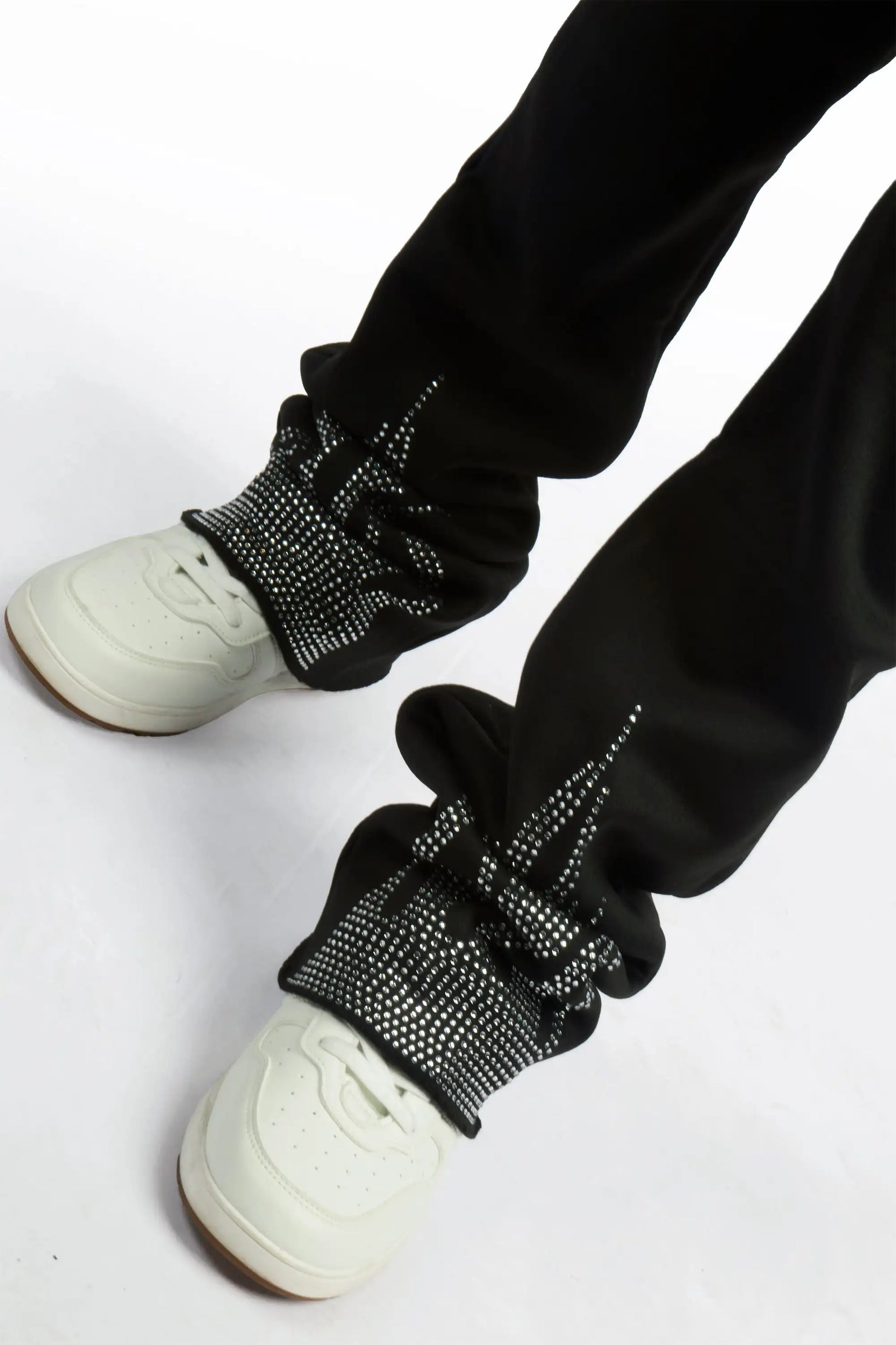 Boys Anastesio Black Rhinestone Stacked Track Pant